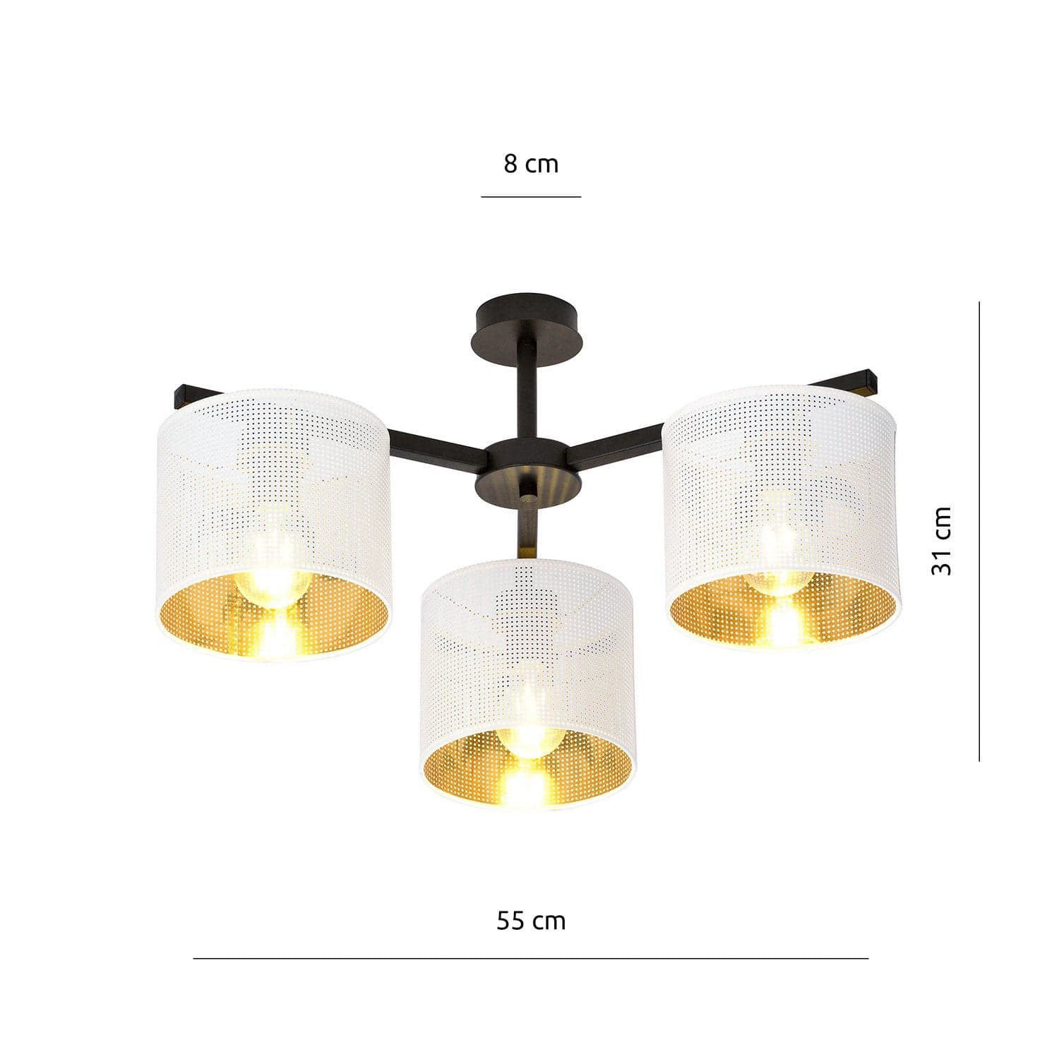 Plafoniera Industrial 3 Luci Jordan In Acciaio Bianco E Paralumi A Cilindro Oro in Lampadari LuceArt - Montecorvino Pugliano, commercioVirtuoso.it