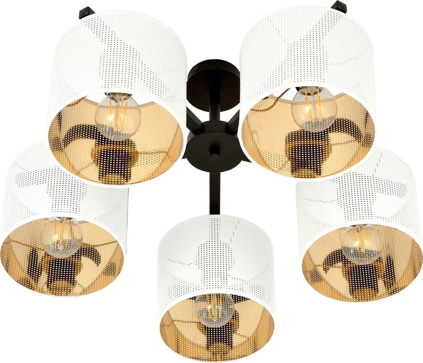 Plafoniera Industrial 5 Luci Jordan In Acciaio Bianco E Paralumi A Cilindro Oro in Lampade a sospensione LuceArt - Montecorvino Pugliano, commercioVirtuoso.it