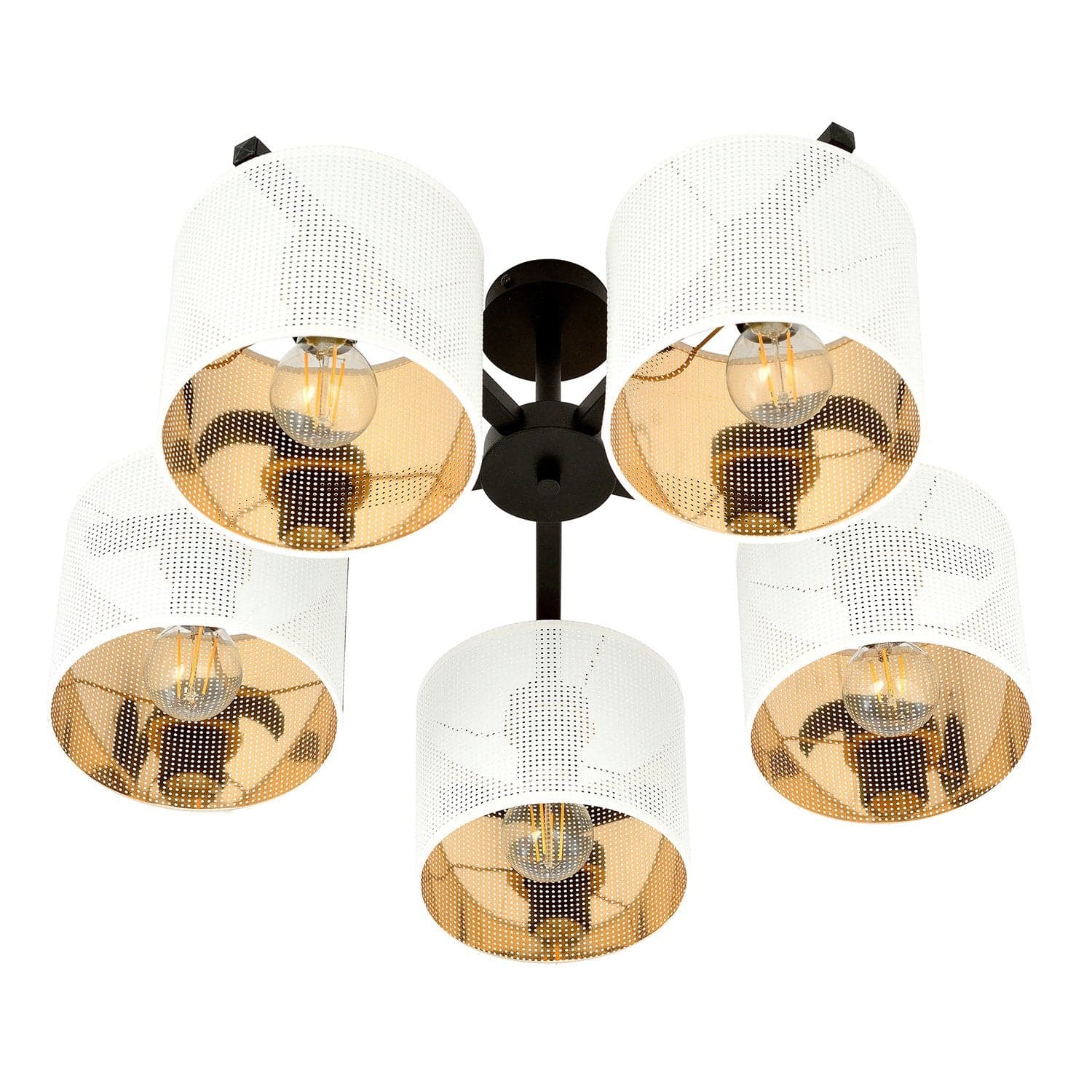 Plafoniera Industrial 5 Luci Jordan In Acciaio Bianco E Paralumi A Cilindro Oro in Lampade a sospensione LuceArt - Montecorvino Pugliano, commercioVirtuoso.it