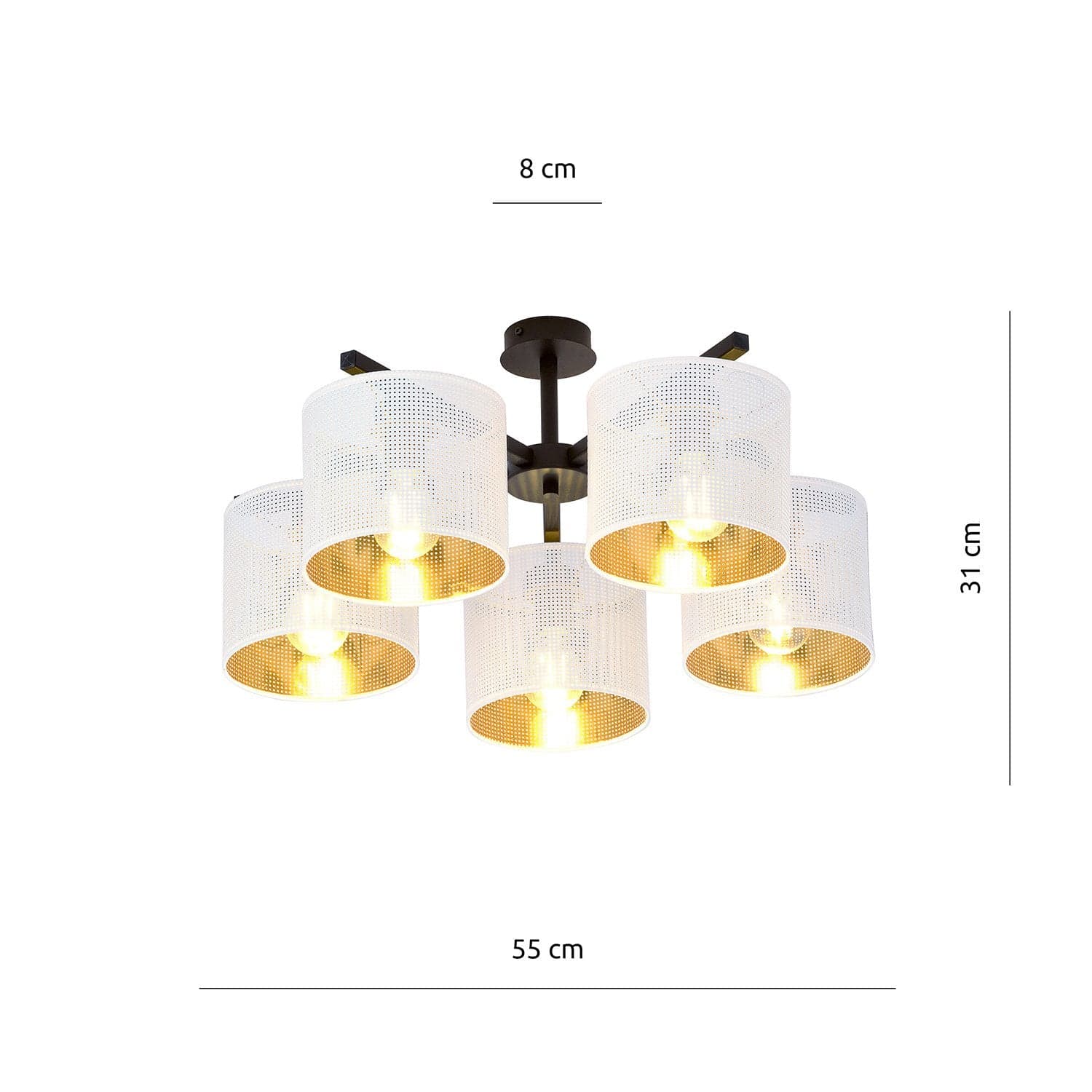 Plafoniera Industrial 5 Luci Jordan In Acciaio Bianco E Paralumi A Cilindro Oro in Lampade a sospensione LuceArt - Montecorvino Pugliano, commercioVirtuoso.it