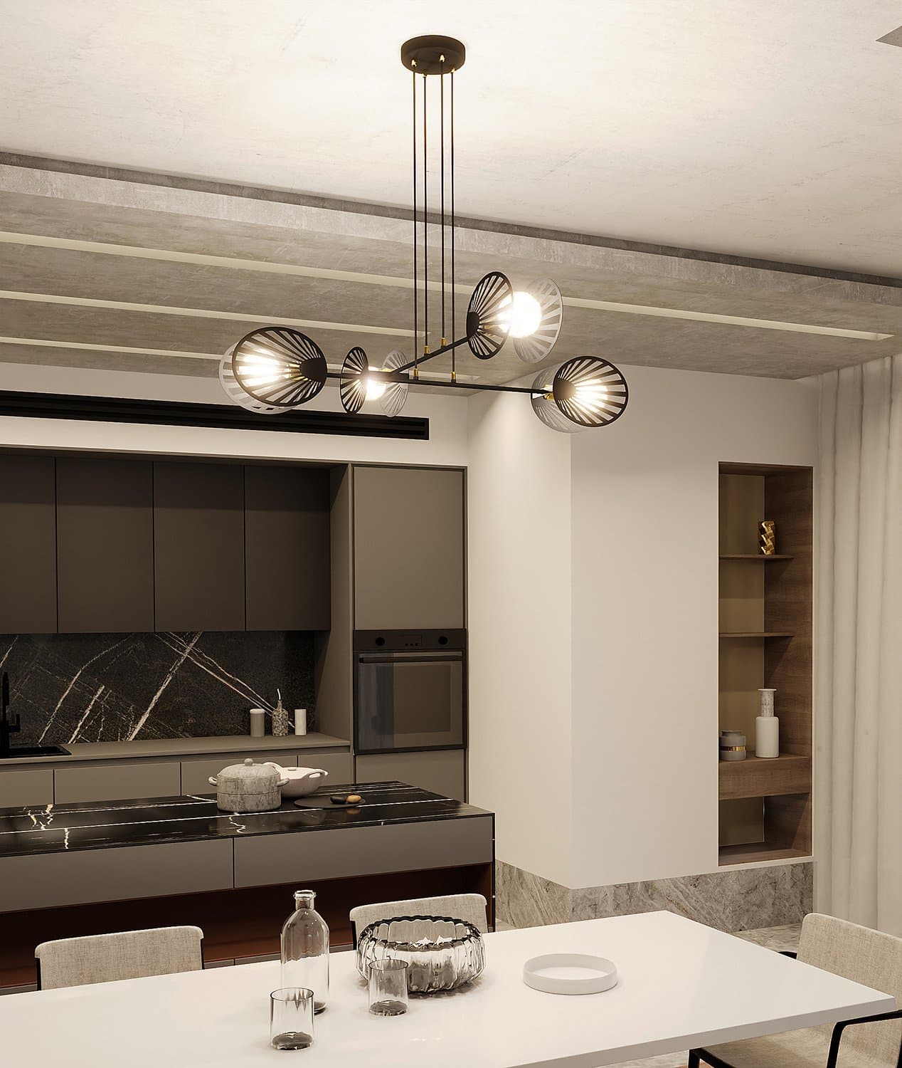 Sospensione Contemporanea 4 Luci Playa In Acciaio Nero E Oro in Lampade a sospensione LuceArt - Montecorvino Pugliano, commercioVirtuoso.it