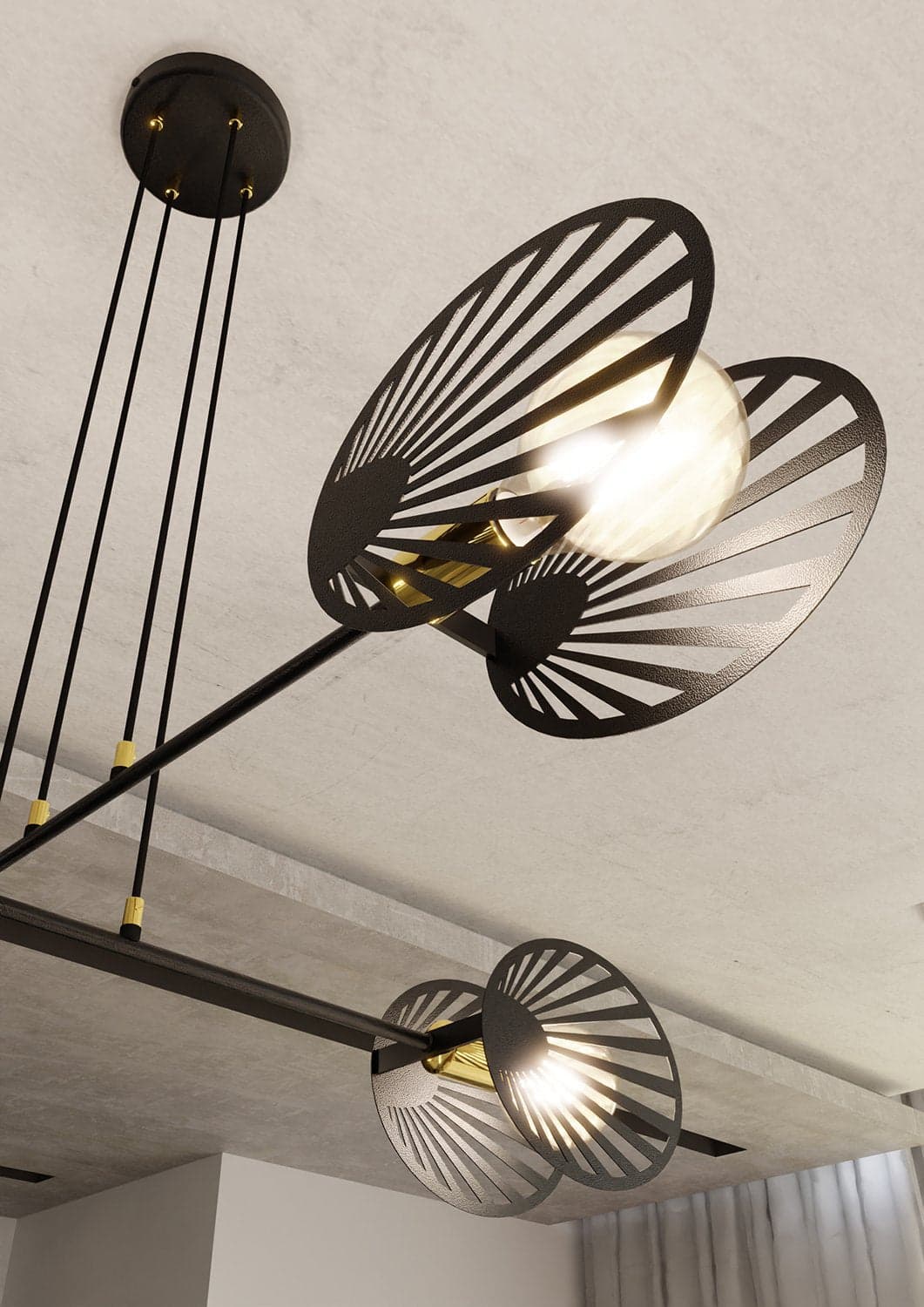 Sospensione Contemporanea 4 Luci Playa In Acciaio Nero E Oro in Lampade a sospensione LuceArt - Montecorvino Pugliano, commercioVirtuoso.it
