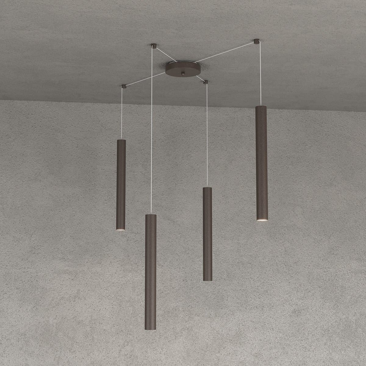 Lampadario Top light ROUND TUBE 1174 S4 GU10 LED cilindro metallo moderno in Lampade a sospensione Lampadari Bartalini - Colle di Val d’Elsa, commercioVirtuoso.it