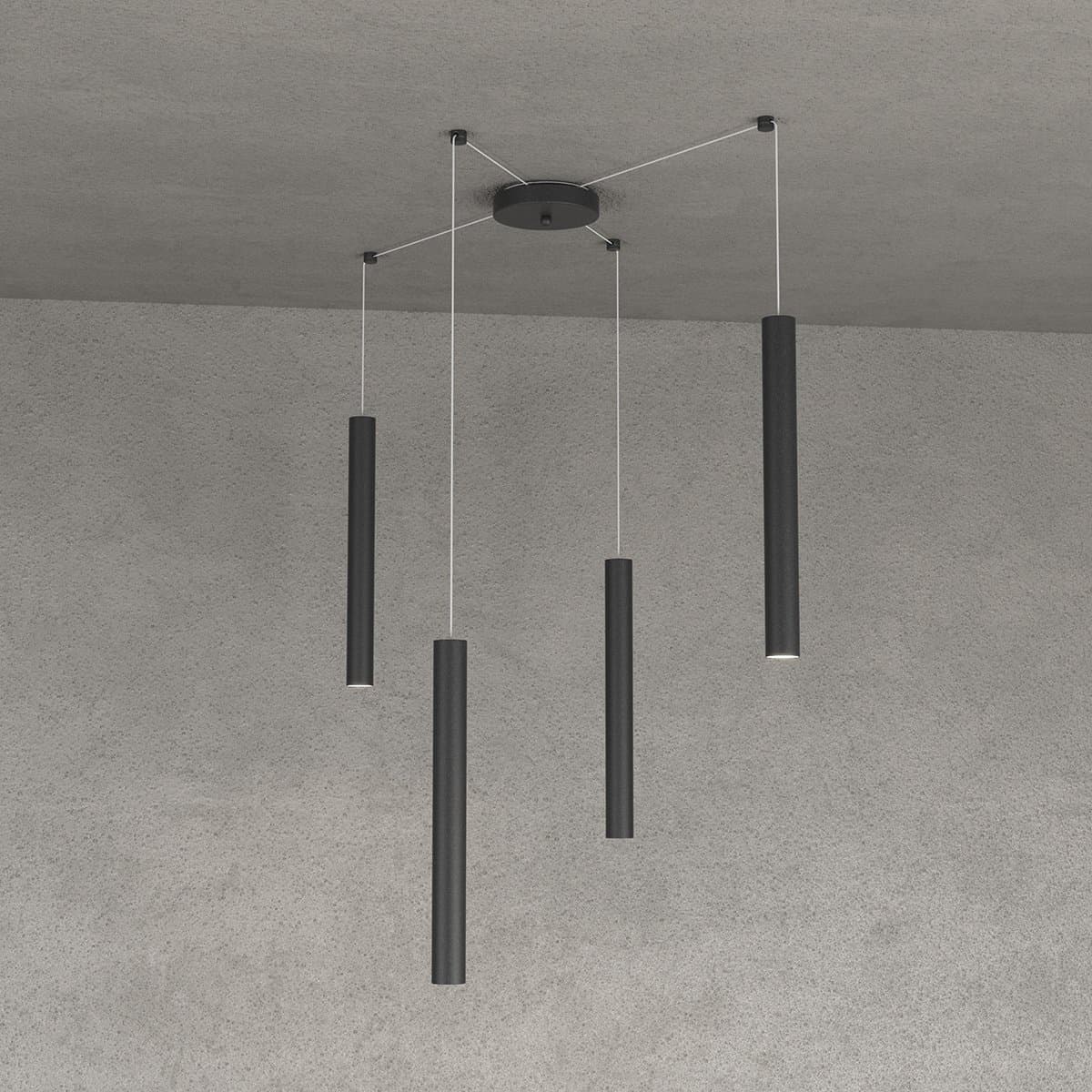 Lampadario Top light ROUND TUBE 1174 S4 GU10 LED cilindro metallo moderno in Lampade a sospensione Lampadari Bartalini - Colle di Val d’Elsa, commercioVirtuoso.it