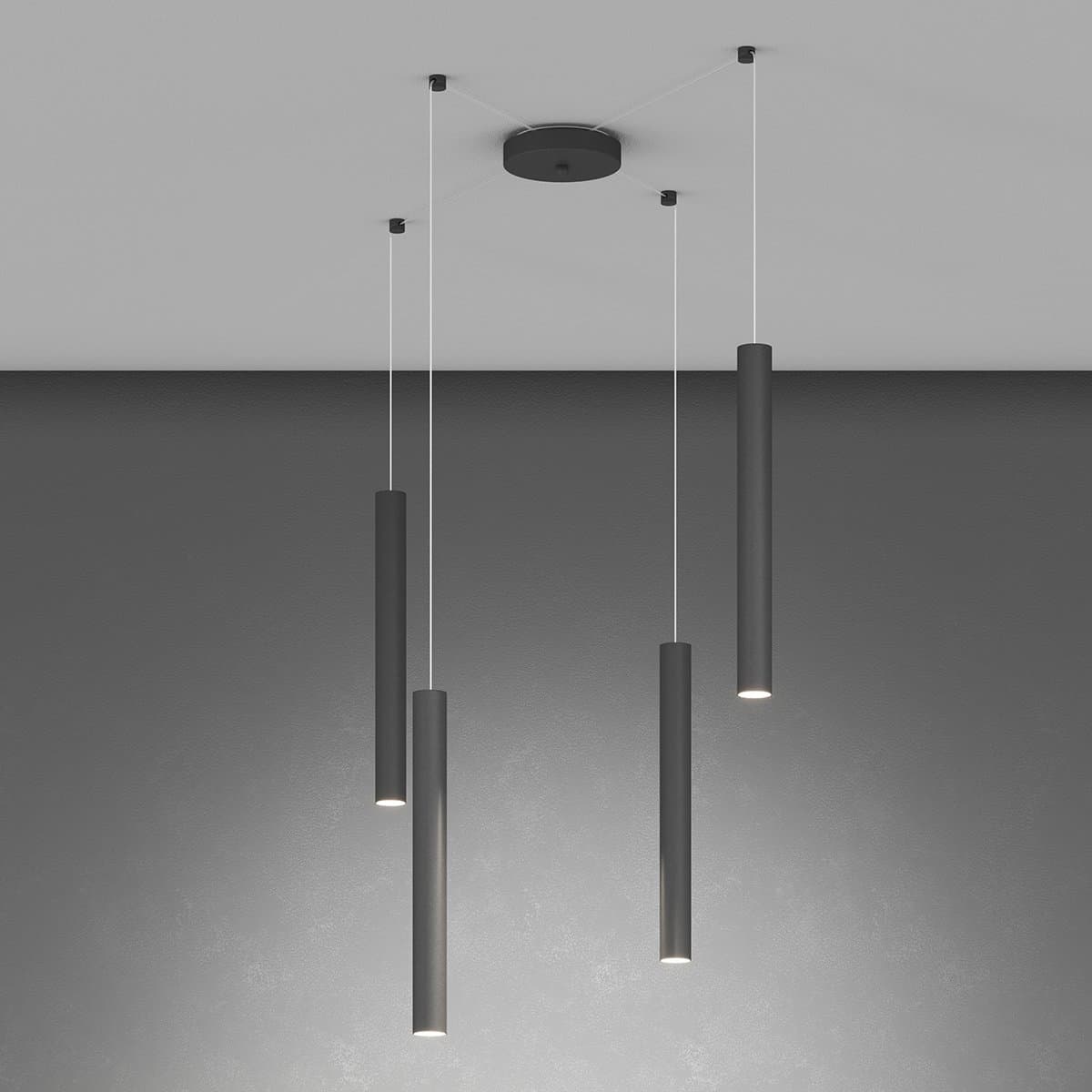 Lampadario Top light ROUND TUBE 1174 S4 GU10 LED cilindro metallo moderno in Lampade a sospensione Lampadari Bartalini - Colle di Val d’Elsa, commercioVirtuoso.it