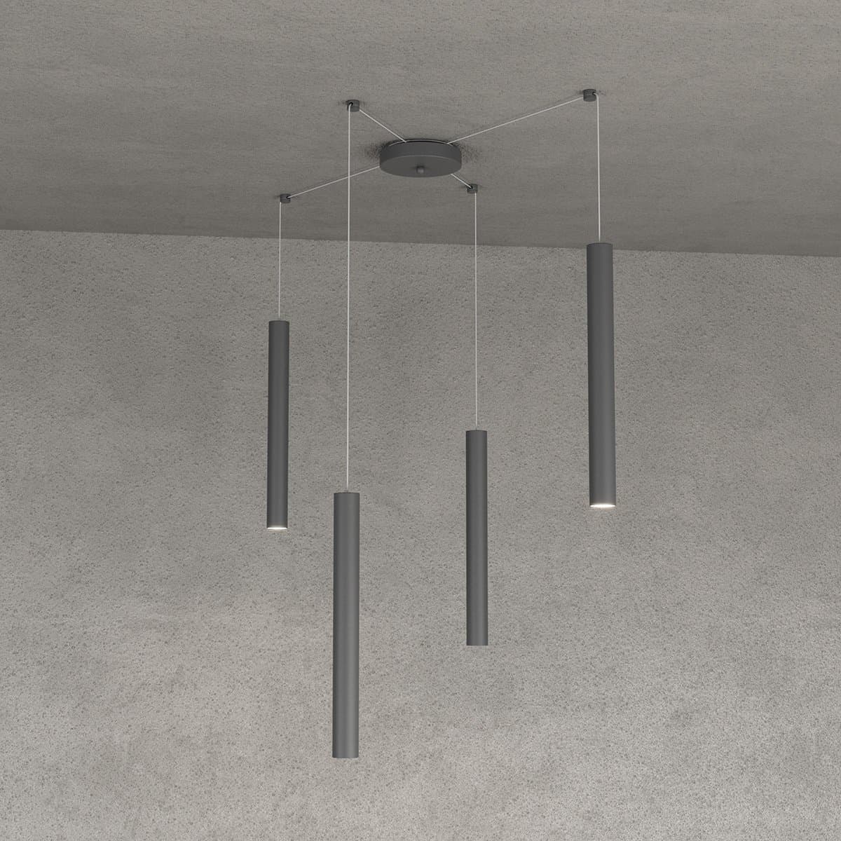 Lampadario Top light ROUND TUBE 1174 S4 GU10 LED cilindro metallo moderno in Lampade a sospensione Lampadari Bartalini - Colle di Val d’Elsa, commercioVirtuoso.it