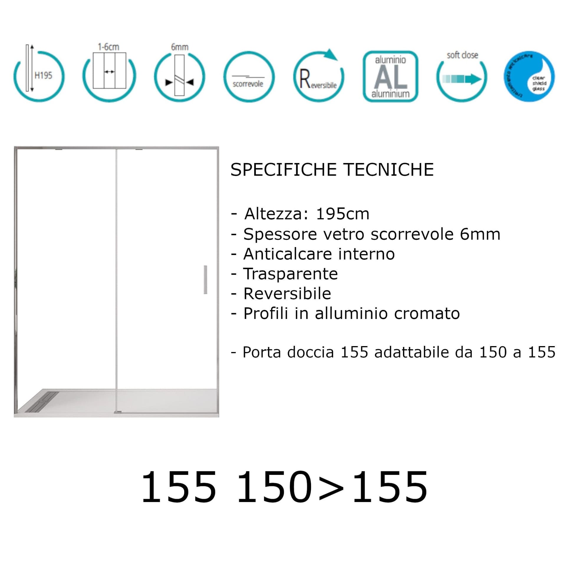 Porta doccia scorrevole trasparente SOFT CLOSE H195cm 6mm TWENTY in Porte doccia Mondialshop - Parabiago, commercioVirtuoso.it
