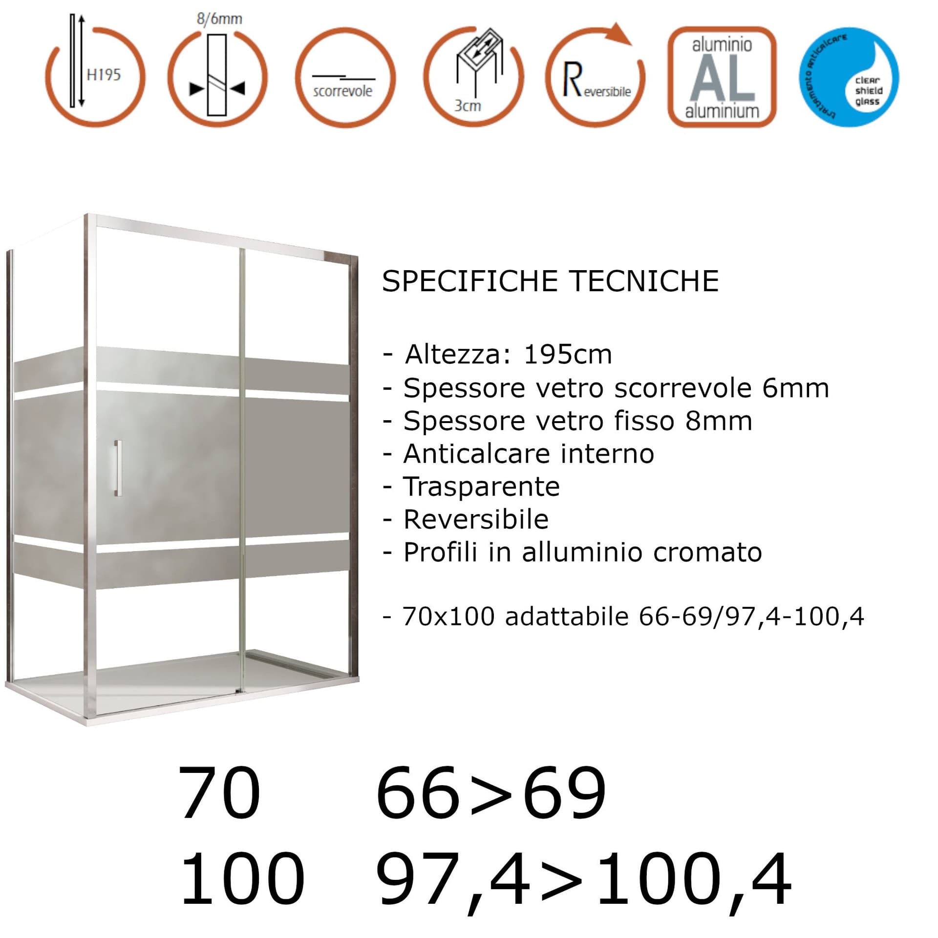 Box doccia angolare scorrevole serigrafato con lato fisso H195cm 8mm AKTUAL FROST in Box doccia Mondialshop - Parabiago, commercioVirtuoso.it