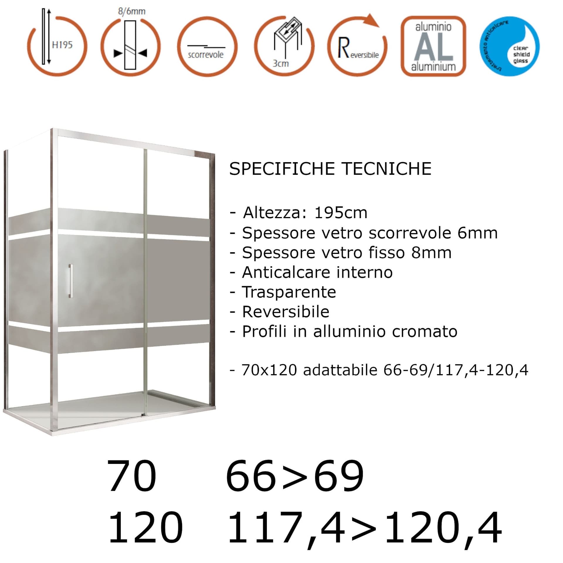 Box doccia angolare scorrevole serigrafato con lato fisso H195cm 8mm AKTUAL FROST in Box doccia Mondialshop - Parabiago, commercioVirtuoso.it