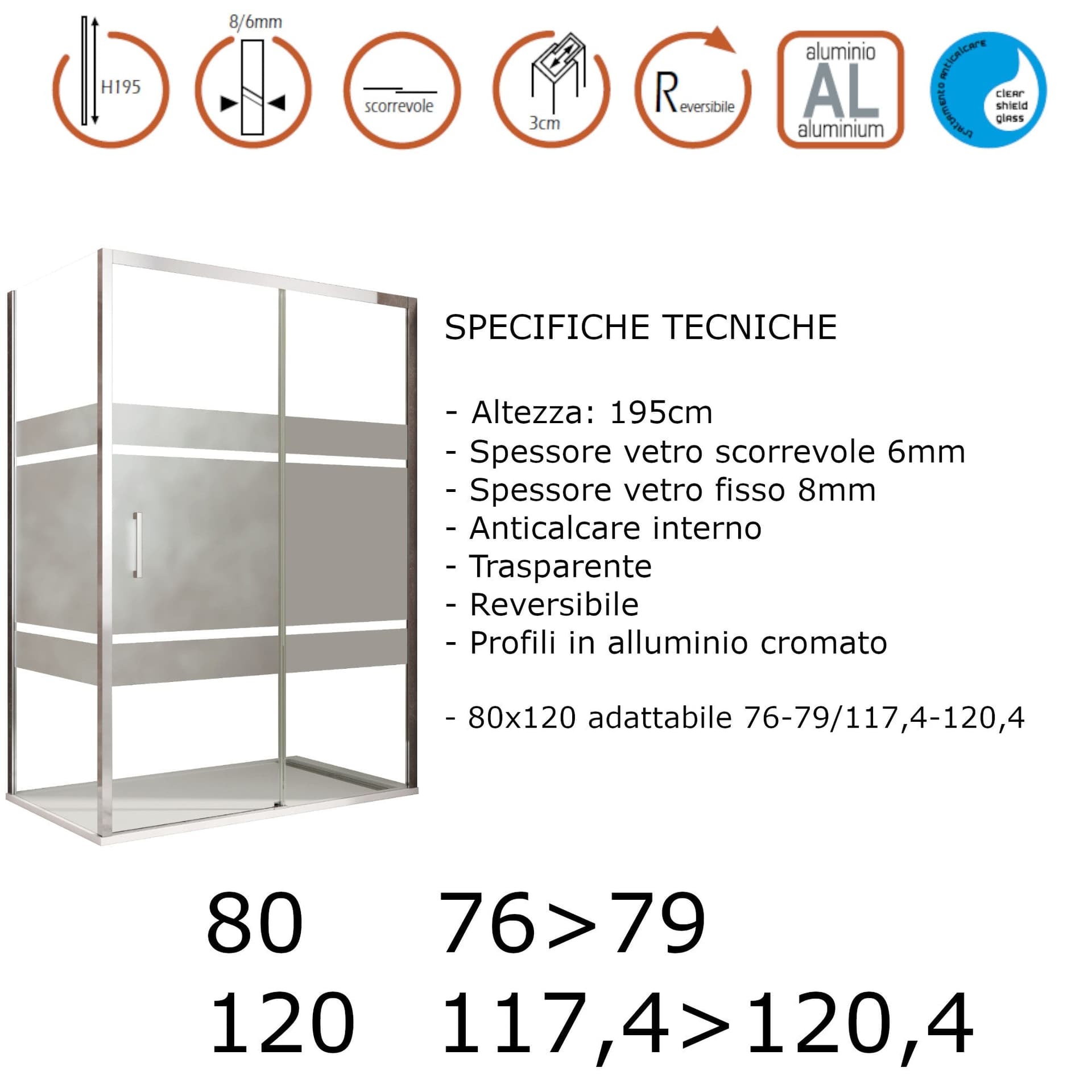 Box doccia angolare scorrevole serigrafato con lato fisso H195cm 8mm AKTUAL FROST in Box doccia Mondialshop - Parabiago, commercioVirtuoso.it