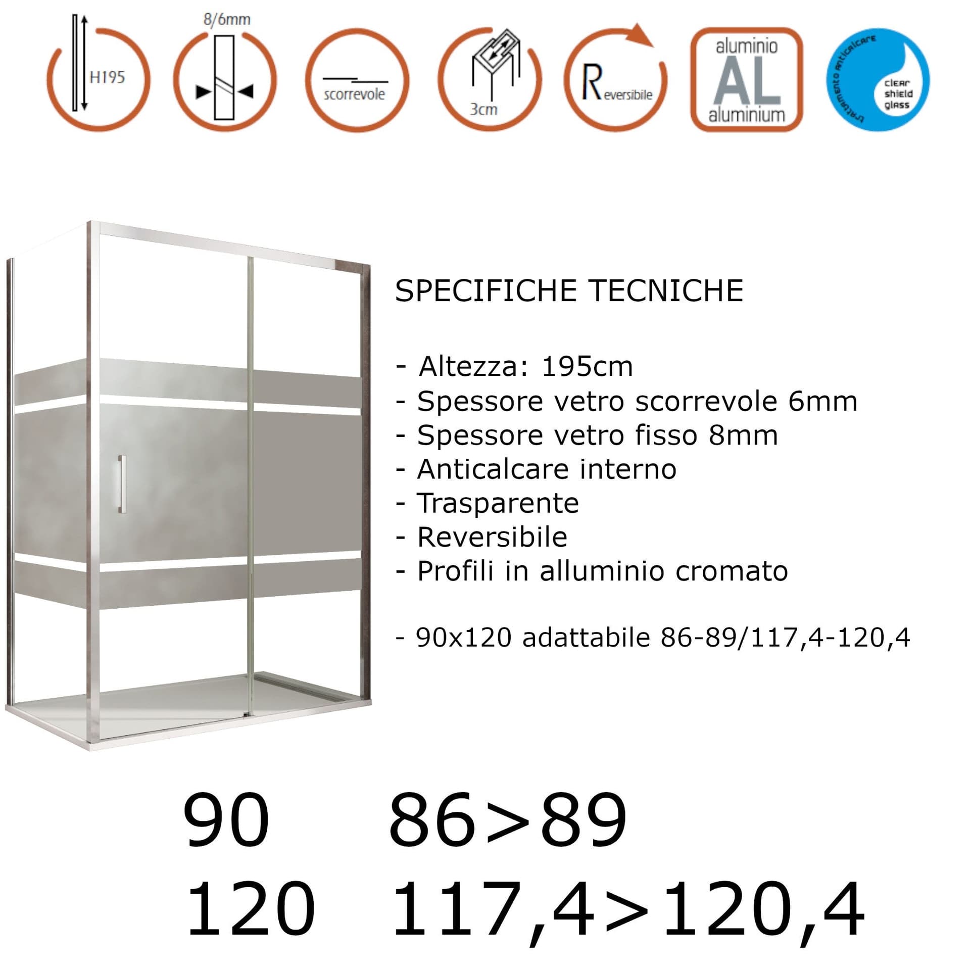 Box doccia angolare scorrevole serigrafato con lato fisso H195cm 8mm AKTUAL FROST in Box doccia Mondialshop - Parabiago, commercioVirtuoso.it