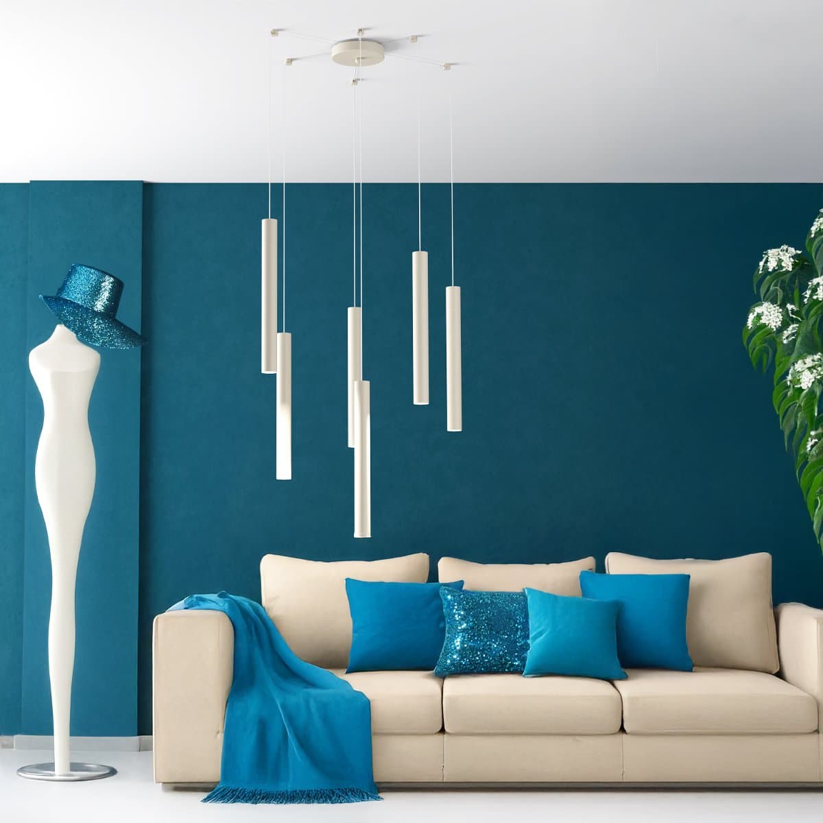 Lampadario Top light ROUND TUBE 1174 S6 GU10 LED cilindro metallo classico moderno in Lampade a sospensione Lampadari Bartalini - Colle di Val d’Elsa, commercioVirtuoso.it