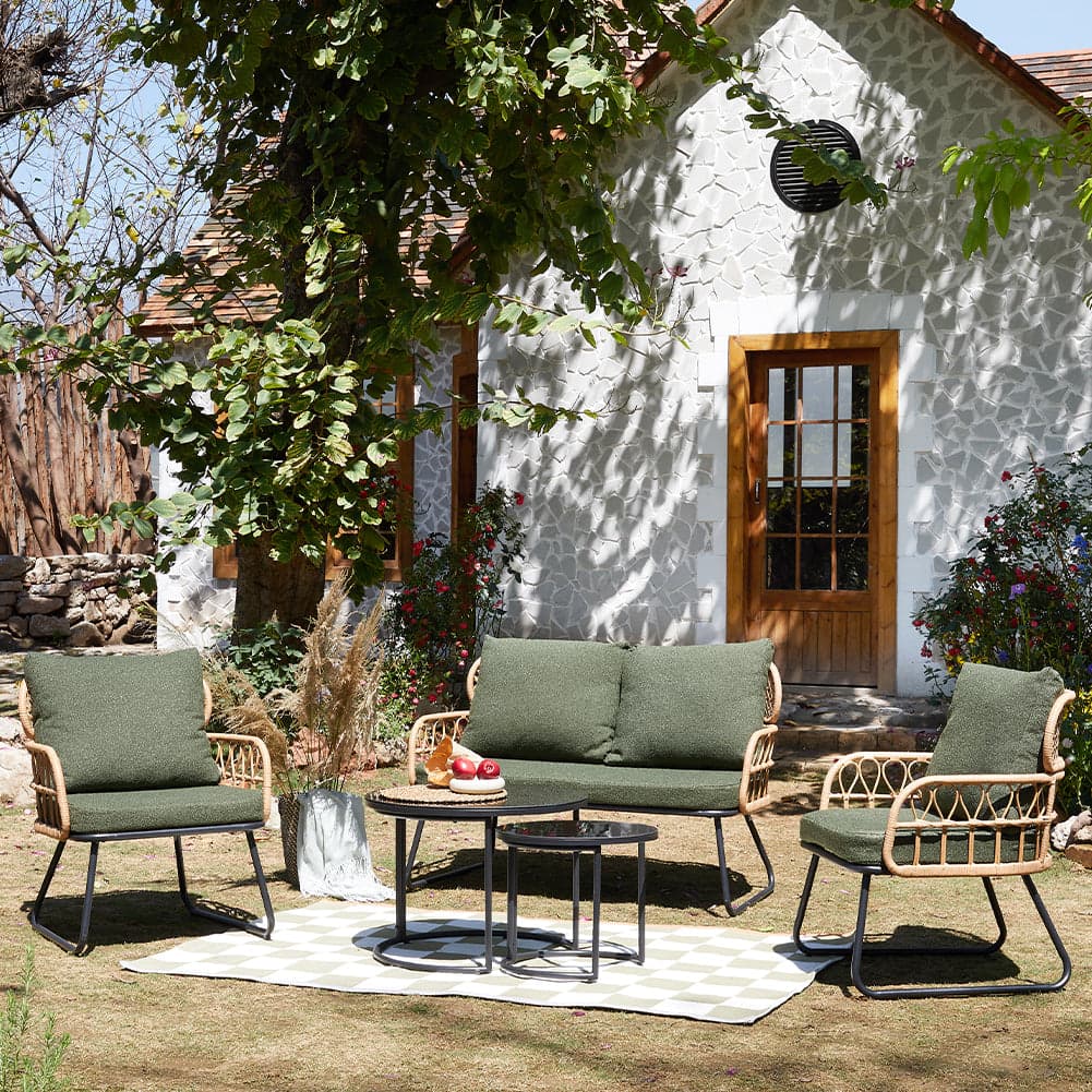 Set 5 pezzi Arredo Giardino in Polyrattan Tavolo Divanetto Sedie da Esterno Beige in Divanetti Danyx - Casoria, commercioVirtuoso.it