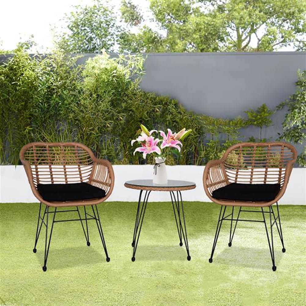 Set da Giardino Tavolino e 2 Poltrone in Rattan Nero e Naturale con Cuscini Casa Bar Hotel in Divanetti Danyx - Casoria, commercioVirtuoso.it
