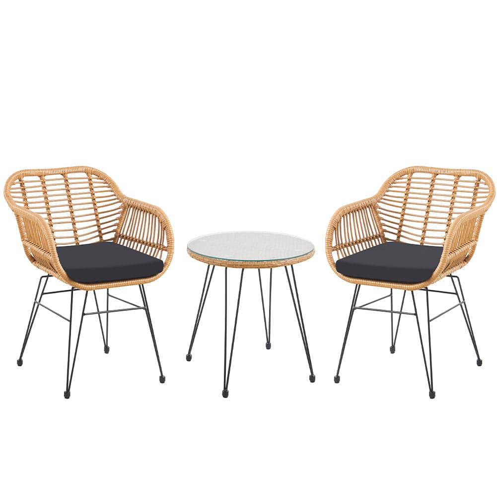 Set da Giardino Tavolino e 2 Poltrone in Rattan Nero e Naturale con Cuscini Casa Bar Hotel in Divanetti Danyx - Casoria, commercioVirtuoso.it