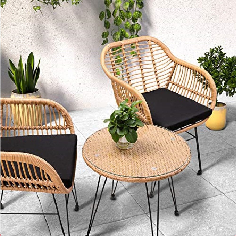 Set da Giardino Tavolino e 2 Poltrone in Rattan Nero e Naturale con Cuscini Casa Bar Hotel in Divanetti Danyx - Casoria, commercioVirtuoso.it