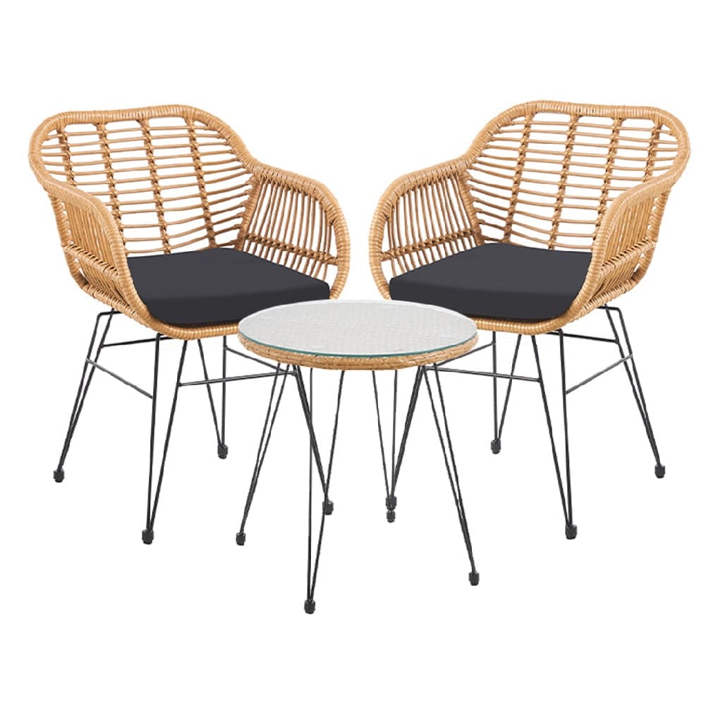 Set da Giardino Tavolino e 2 Poltrone in Rattan Nero e Naturale con Cuscini Casa Bar Hotel in Divanetti Danyx - Casoria, commercioVirtuoso.it