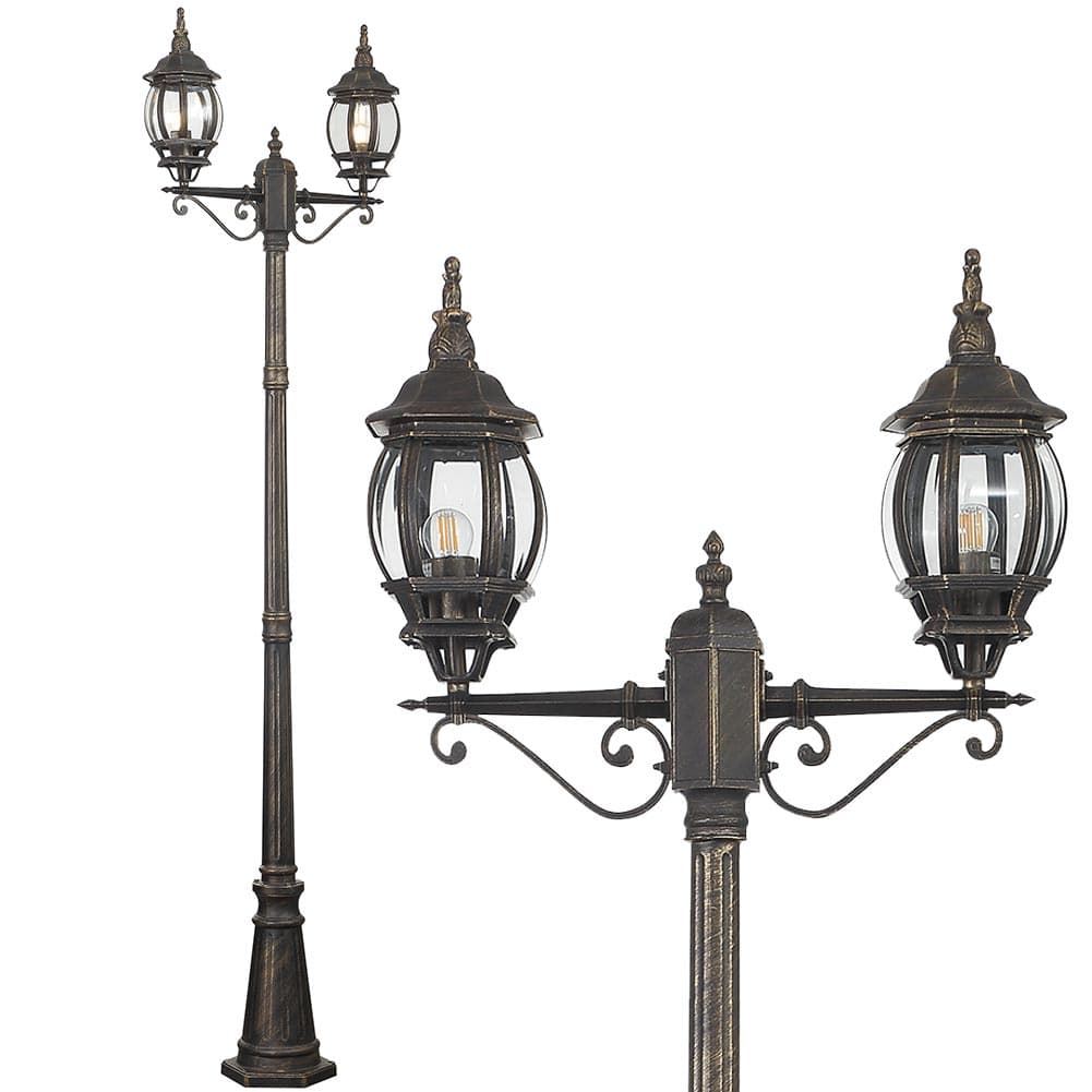 Lampione da Giardino 56x56 H 202 cm Stile Vittoriano Classico 2 x E27 Grigio e Ottone in Lanterne Danyx - Casoria, commercioVirtuoso.it