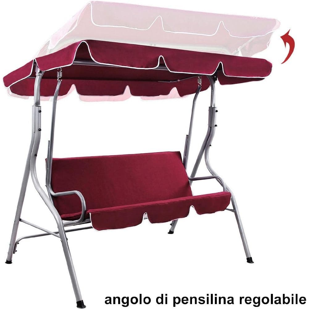 Dondolo Altalena da Giardino 3 Posti 170cm Acciaio e Tessuto Oxforf Bordeaux in Dondoli coperti Danyx - Casoria, commercioVirtuoso.it