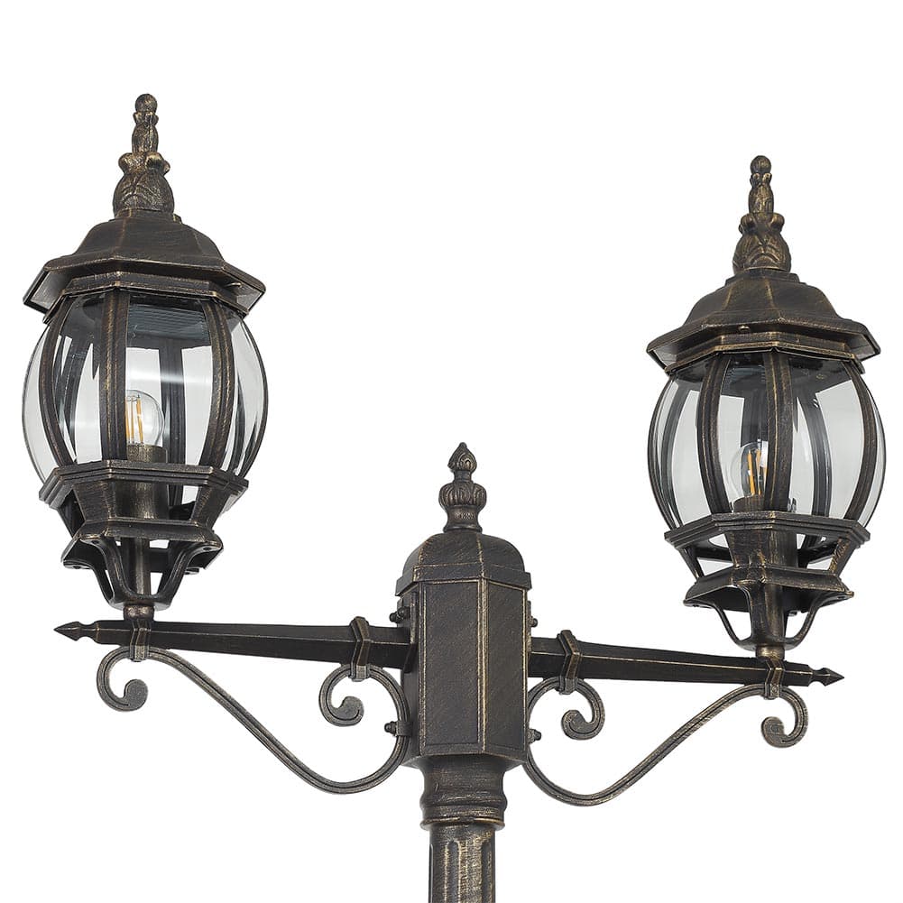Lampione da Giardino 56x56 H 202 cm Stile Vittoriano Classico 2 x E27 Grigio e Ottone in Lanterne Danyx - Casoria, commercioVirtuoso.it