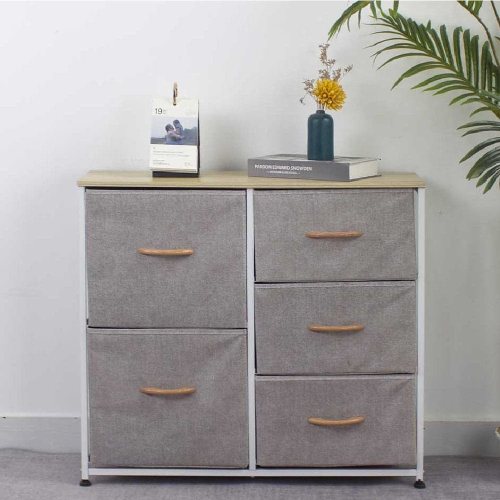 Mobile Cassettiera 5 Cassetti Metallo Legno e Tessuto 80x29 H 71cm Casa Ufficio