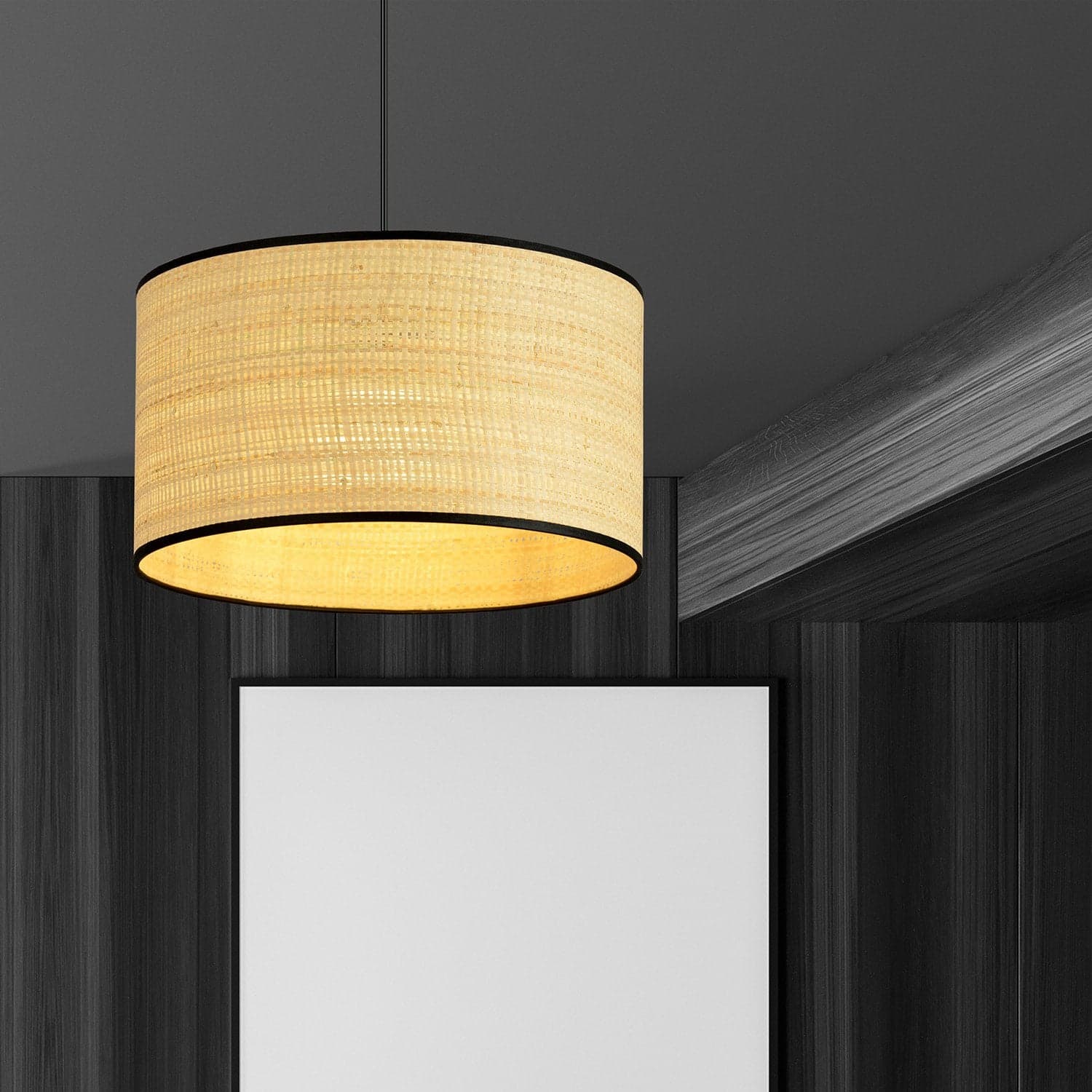Sospensione Nordica 1 Luce Aston In Acciaio Nero E Rattan in Lampade a sospensione LuceArt - Montecorvino Pugliano, commercioVirtuoso.it
