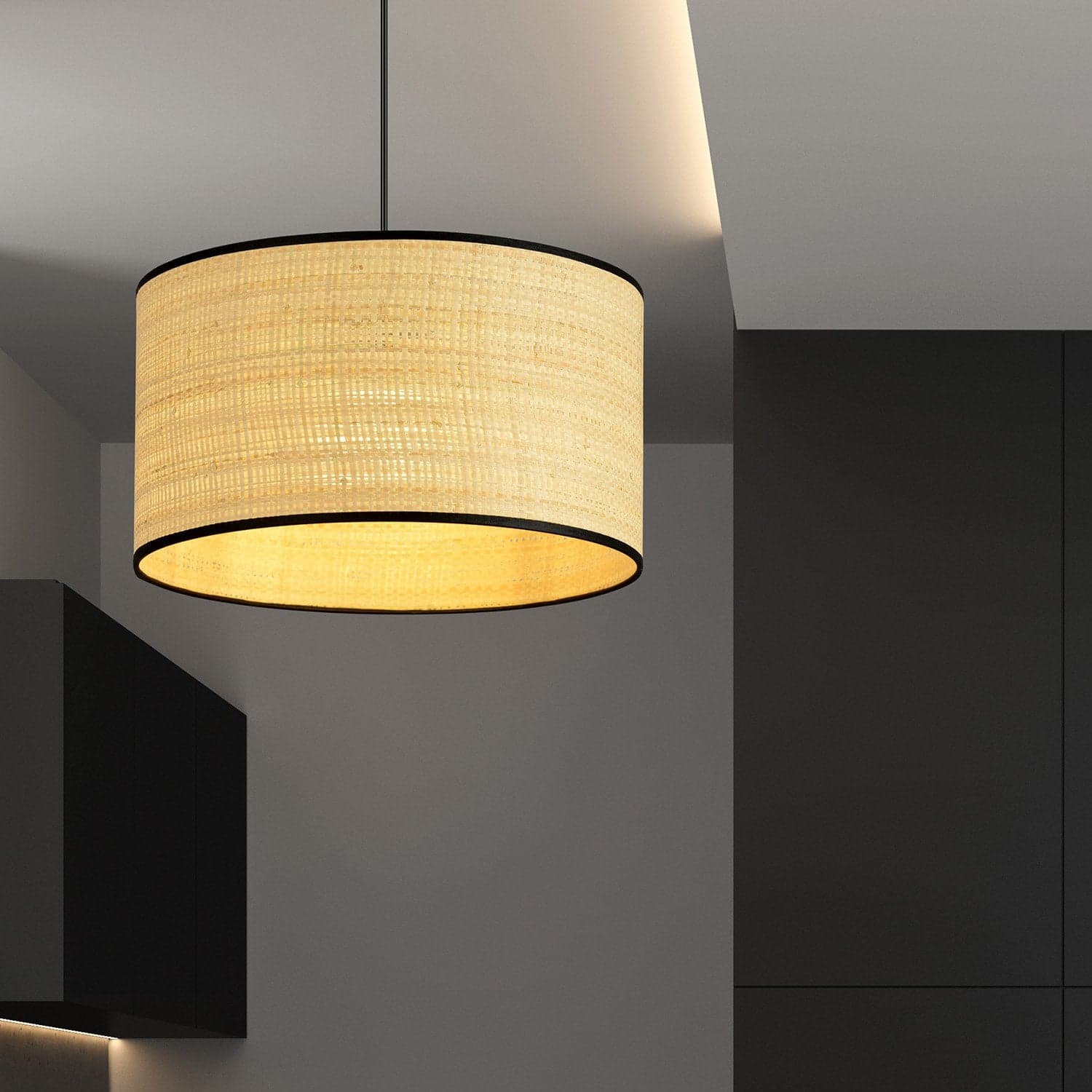 Sospensione Nordica 1 Luce Aston In Acciaio Nero E Rattan in Lampade a sospensione LuceArt - Montecorvino Pugliano, commercioVirtuoso.it