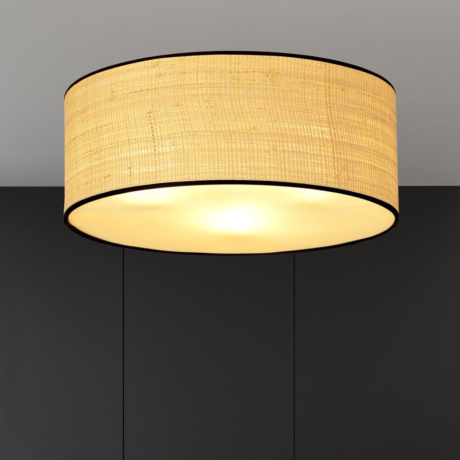Plafoniera Nordica 3 Luci Aston In Acciaio Nero E Rattan in Plafoniere LuceArt - Montecorvino Pugliano, commercioVirtuoso.it