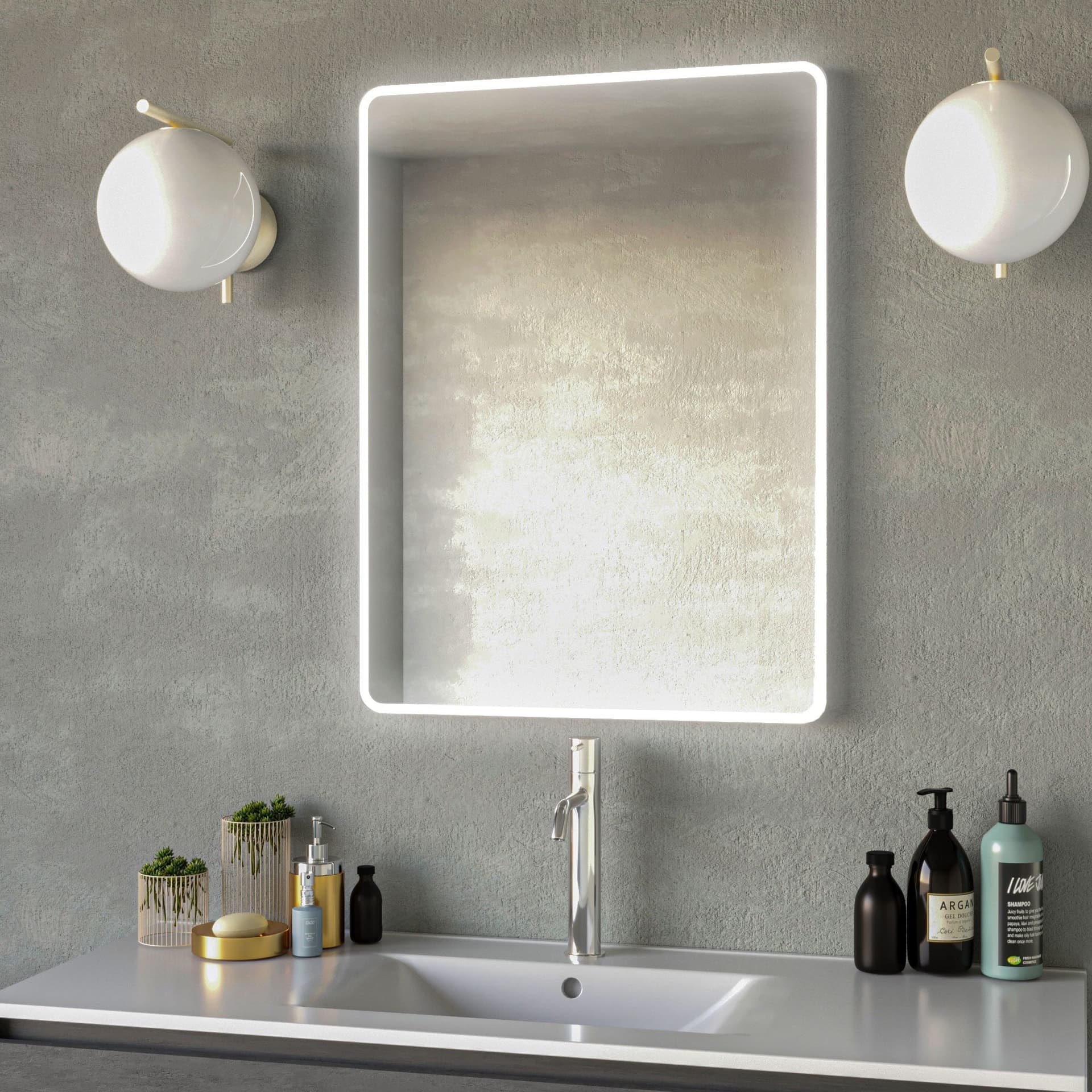 Specchio da bagno rettangolare angoli stondati retroilluminato UNO in Specchi da parete Mondialshop - Parabiago, commercioVirtuoso.it