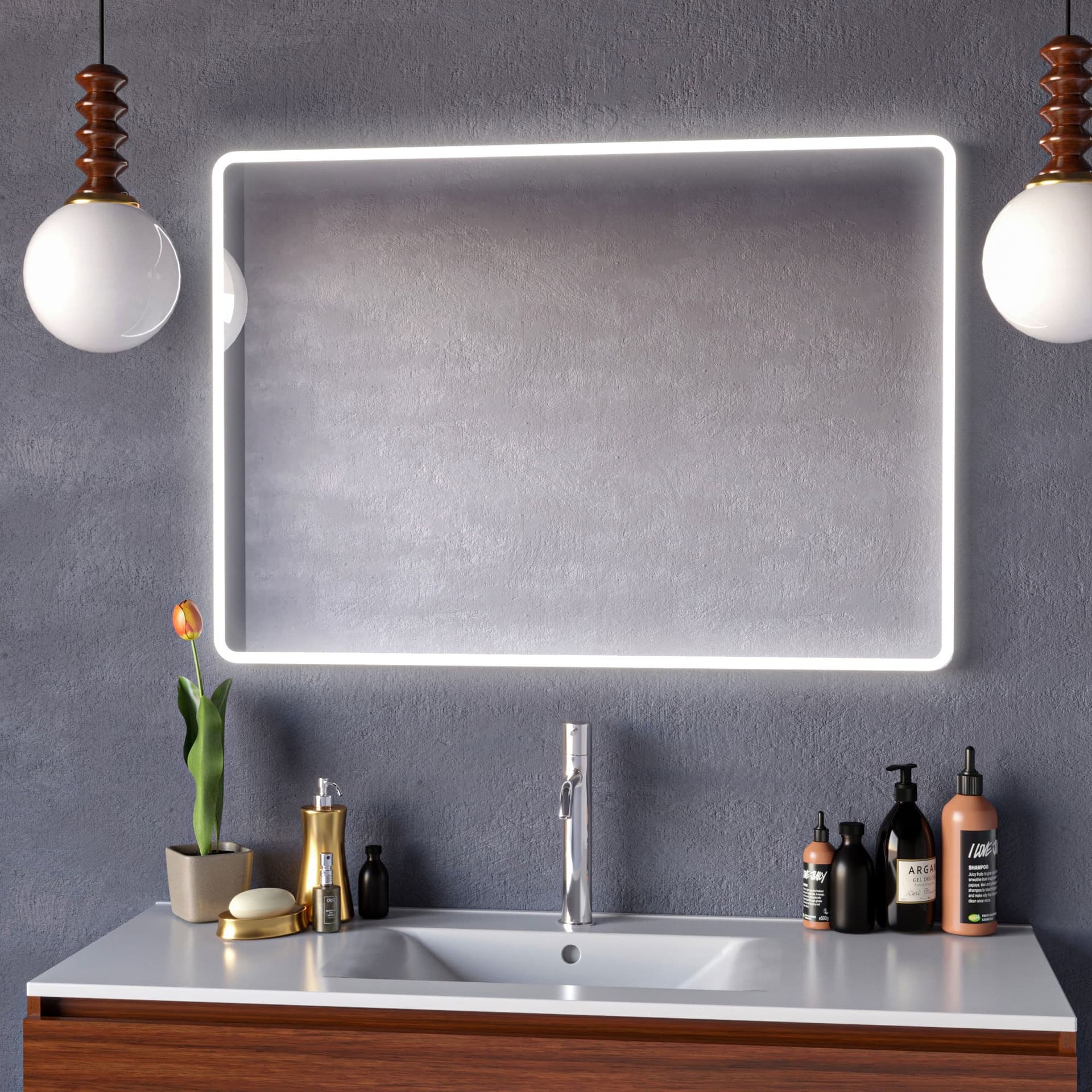 Specchio da bagno rettangolare angoli stondati retroilluminato UNO in Specchi da parete Mondialshop - Parabiago, commercioVirtuoso.it