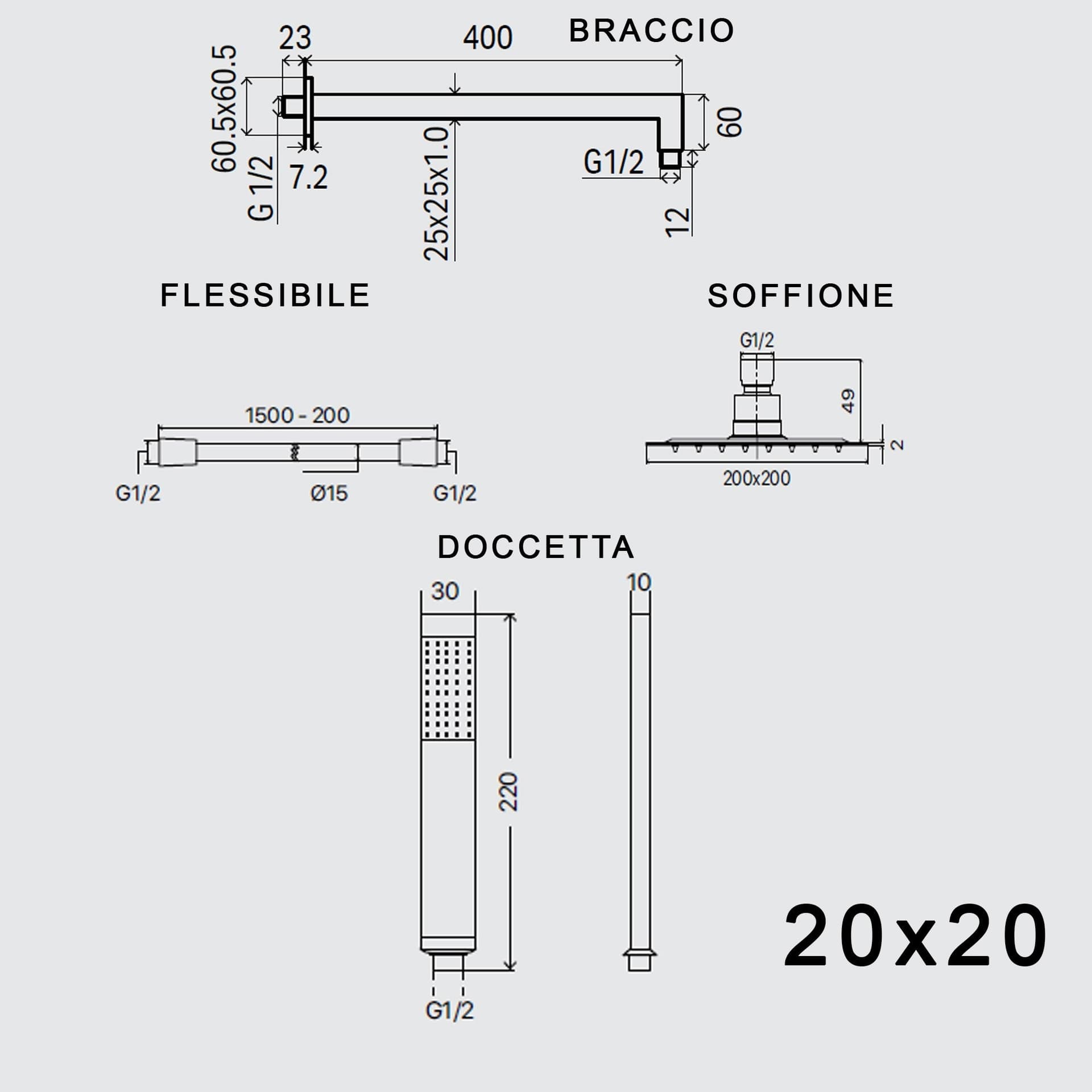 Set doccia braccio soffione e doccetta in ottone cromato in Rubinetti per vasca Mondialshop - Parabiago, commercioVirtuoso.it