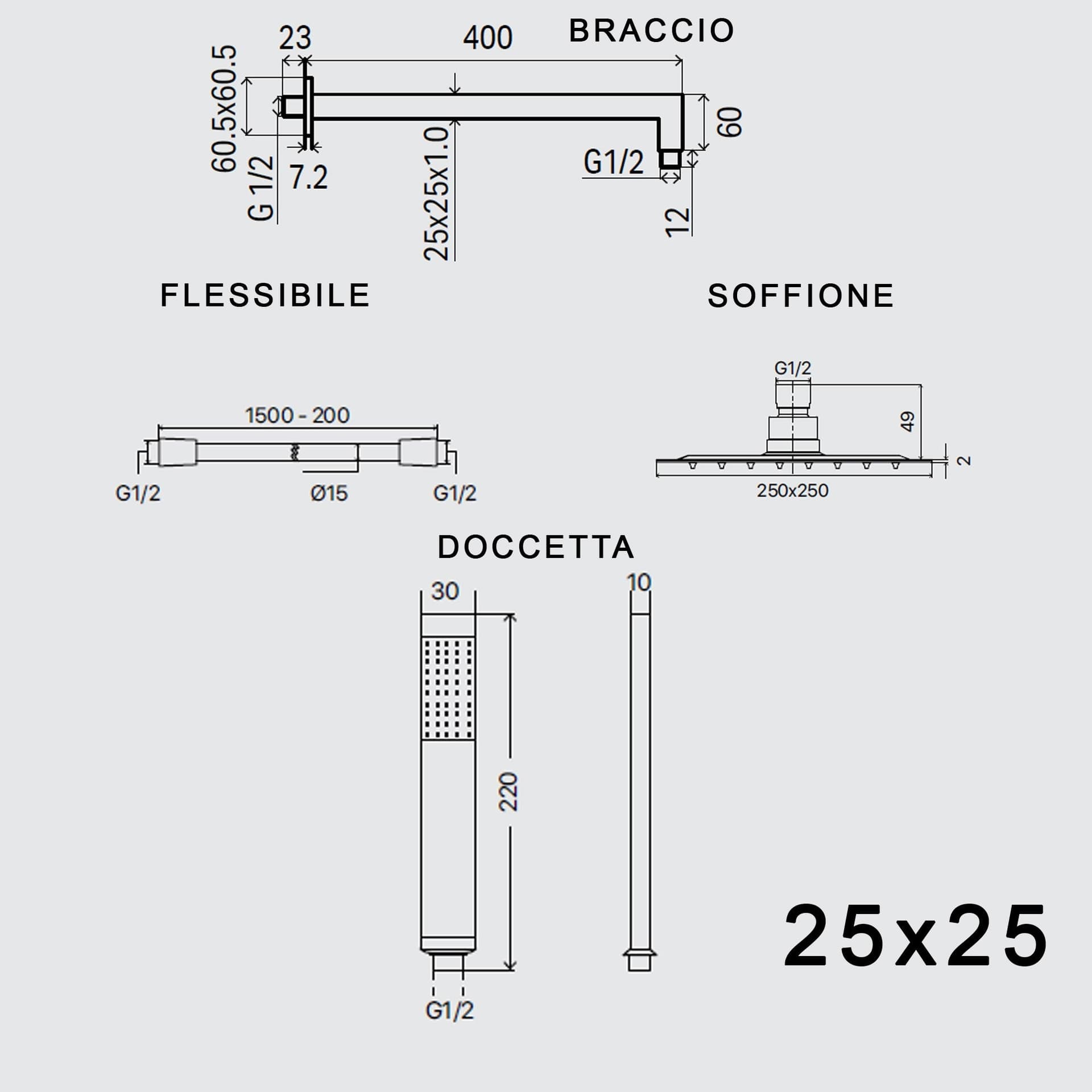 Set doccia braccio soffione e doccetta in ottone cromato in Rubinetti per vasca Mondialshop - Parabiago, commercioVirtuoso.it