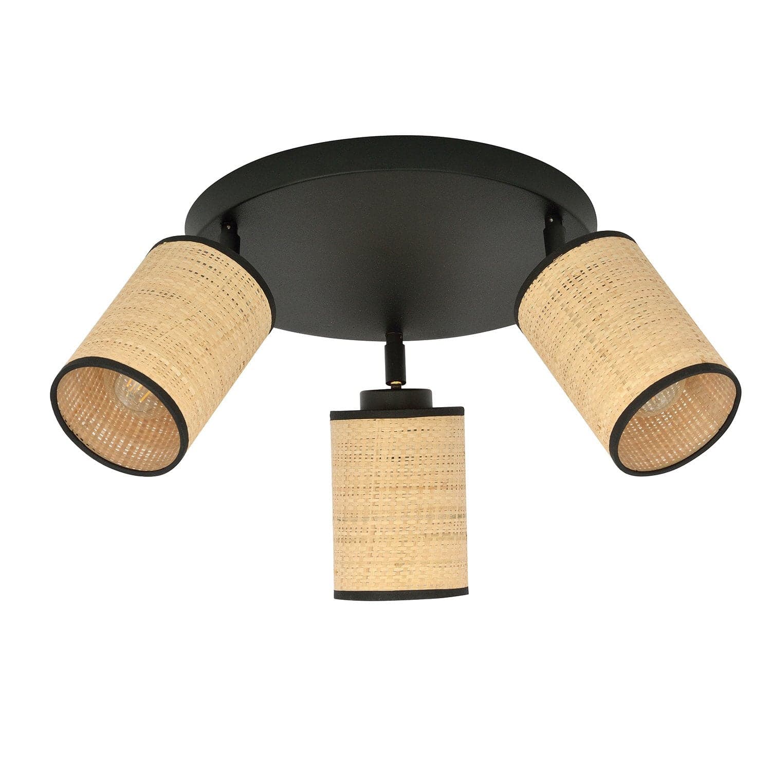 Plafoniera Tonda Spot 3 Luci Bronx In Acciaio Nero E Rattan Paralumi Regolabili in Plafoniere LuceArt - Montecorvino Pugliano, commercioVirtuoso.it