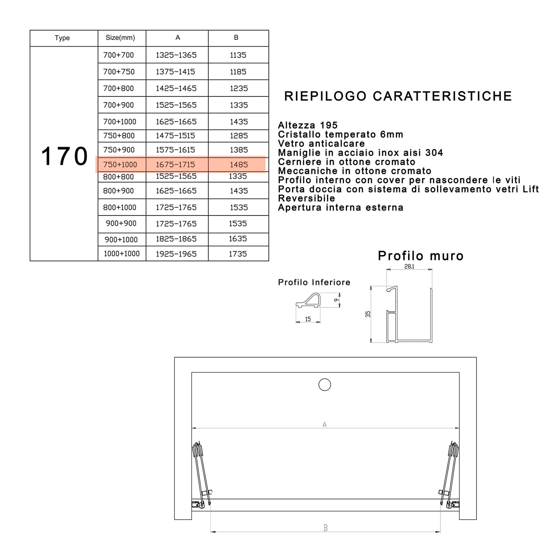 Porta doccia pieghevole ingresso centrale H195cm 6mm REA in Box doccia Mondialshop - Parabiago, commercioVirtuoso.it