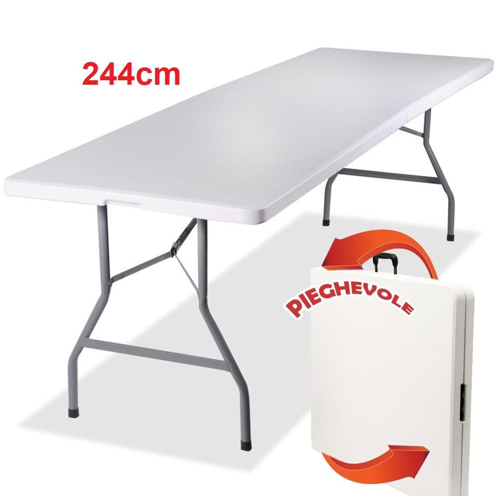 Tavolo Pieghevole in Resina HDPE 244x76 H74cm Richiudibile Salvaspazio Bianco in Tavoli da picnic Danyx - Casoria, commercioVirtuoso.it