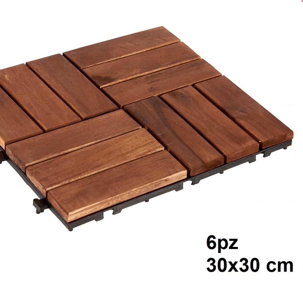Kit 6 Mattonelle Incastro per Terrazzo Pavimenti 30x30cm Legno Acacia Antiscivolo in Pavimenti di legno Danyx - Casoria, commercioVirtuoso.it
