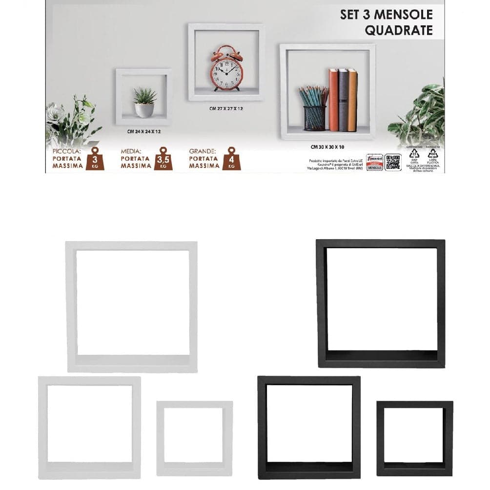 Kit 3 Mensole Cubo da Parete in Legno 30x30 27x27 24x24 cm colore Bianco in Mensole da muro Danyx - Casoria, commercioVirtuoso.it