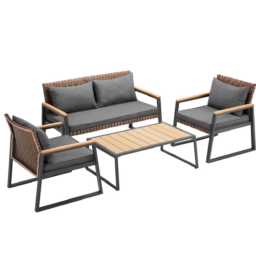 Set da Giardino 4pz Salotto Poltrone Tavolino Metallo e Polyrattan con Cuscini in Divanetti Danyx - Casoria, commercioVirtuoso.it