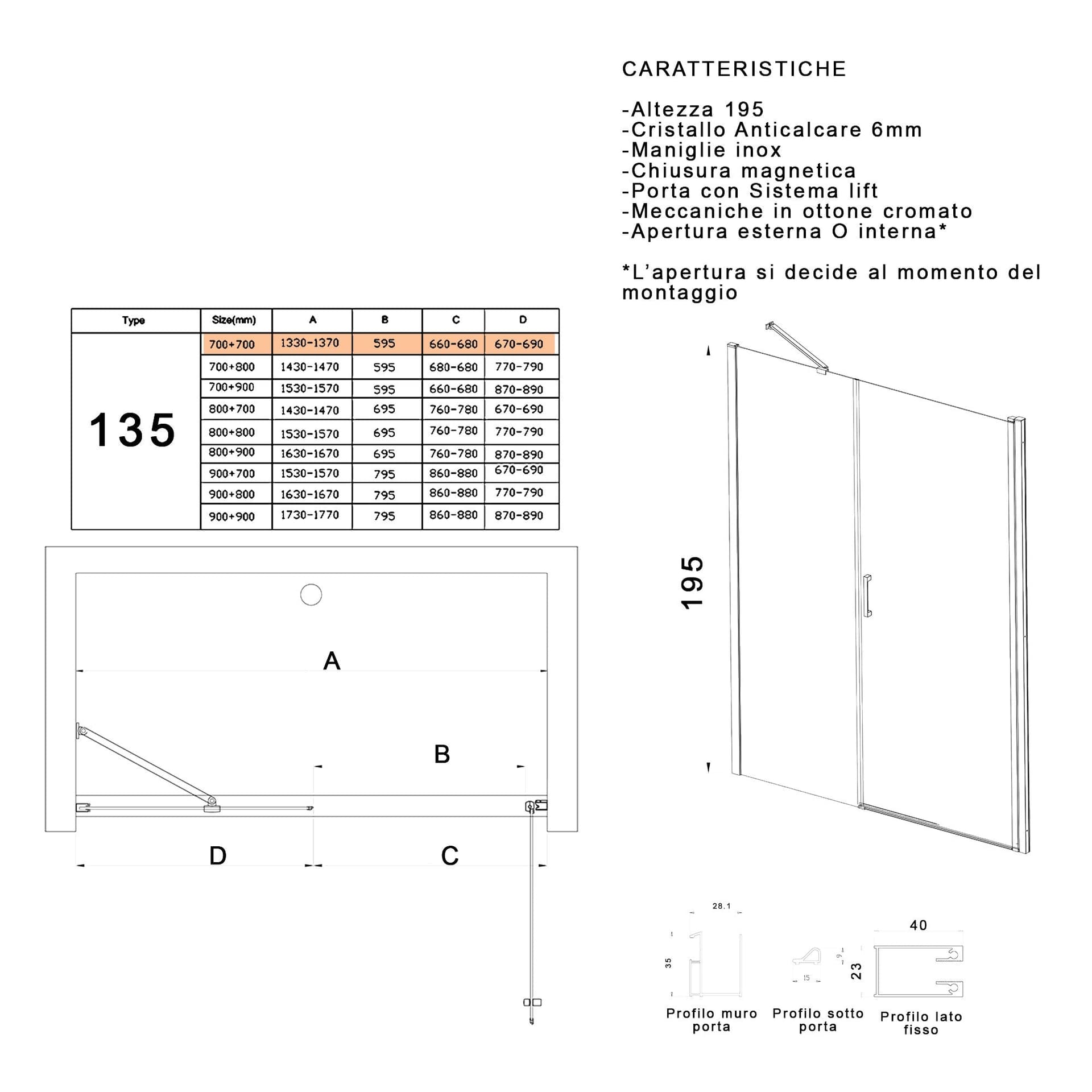 Porta doccia battente 6mm h195 anticalcare SALEMA in Porte doccia Mondialshop - Parabiago, commercioVirtuoso.it