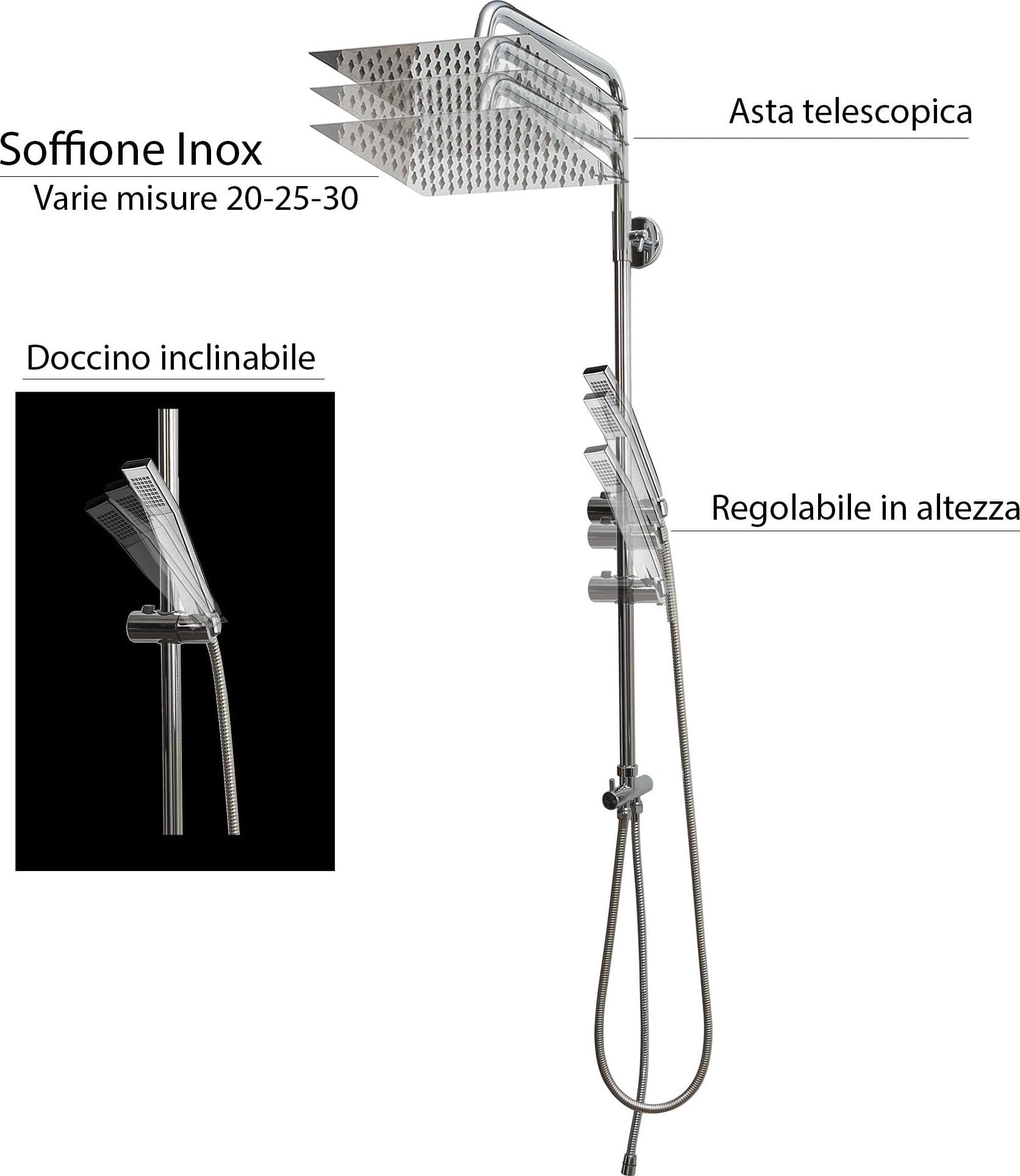 Colonna doccia con doccino e soffione doccia quadrato 20 in Rubinetti per vasca Mondialshop - Parabiago, commercioVirtuoso.it