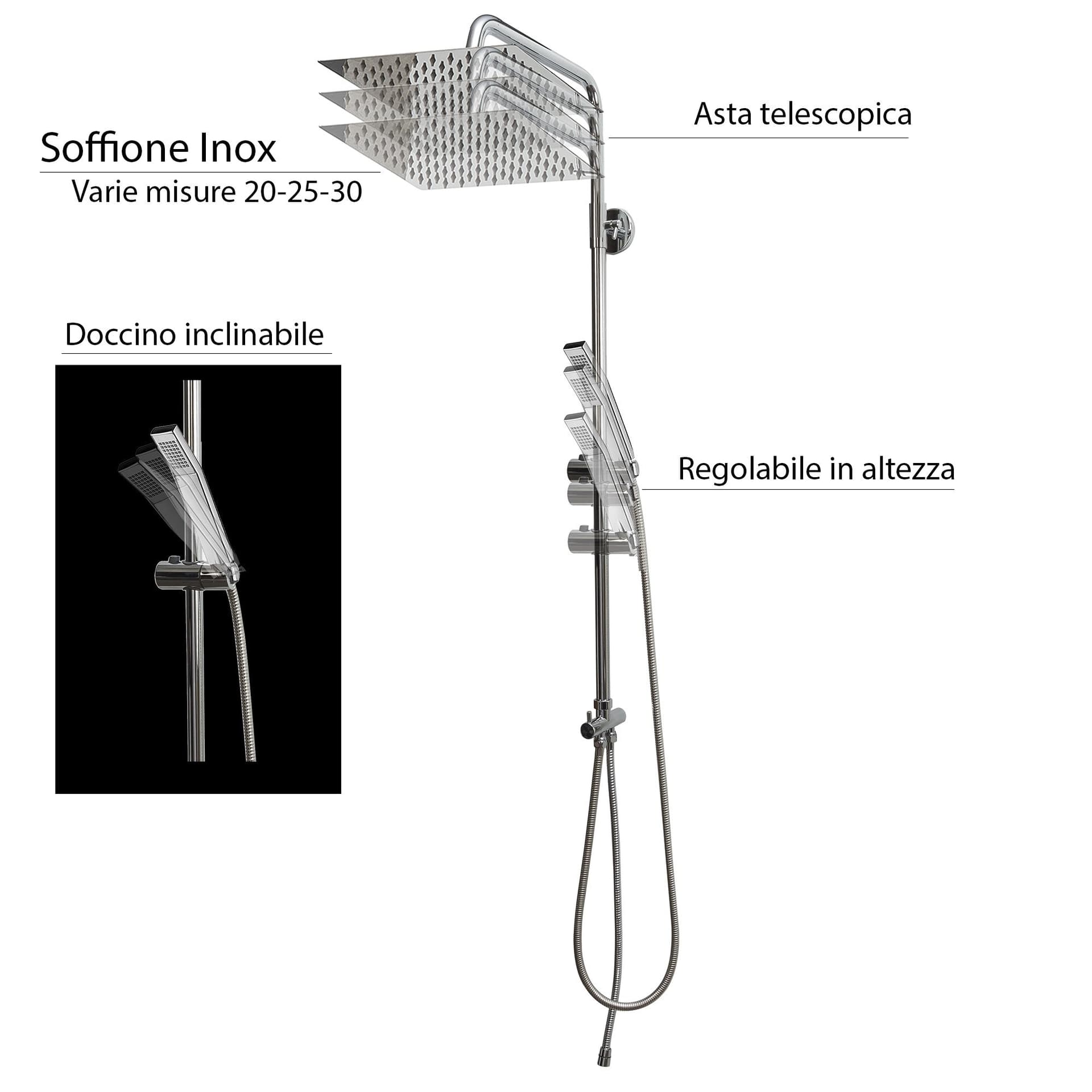 Colonna doccia con doccino e soffione doccia quadrato 20 in Rubinetti per vasca Mondialshop - Parabiago, commercioVirtuoso.it