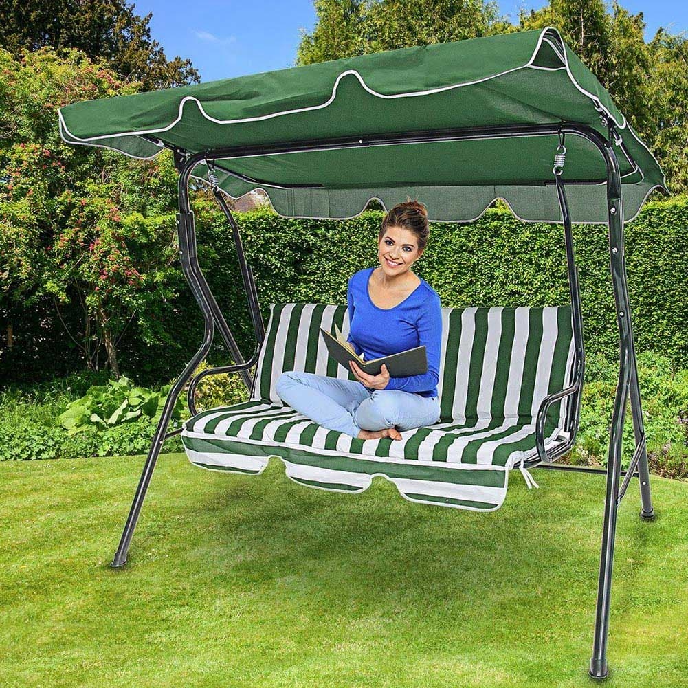 Dondolo Altalena da Giardino 3 Posti 170cm Acciaio e Tessuto Oxforf Verde Bianco in Dondoli coperti Danyx - Casoria, commercioVirtuoso.it