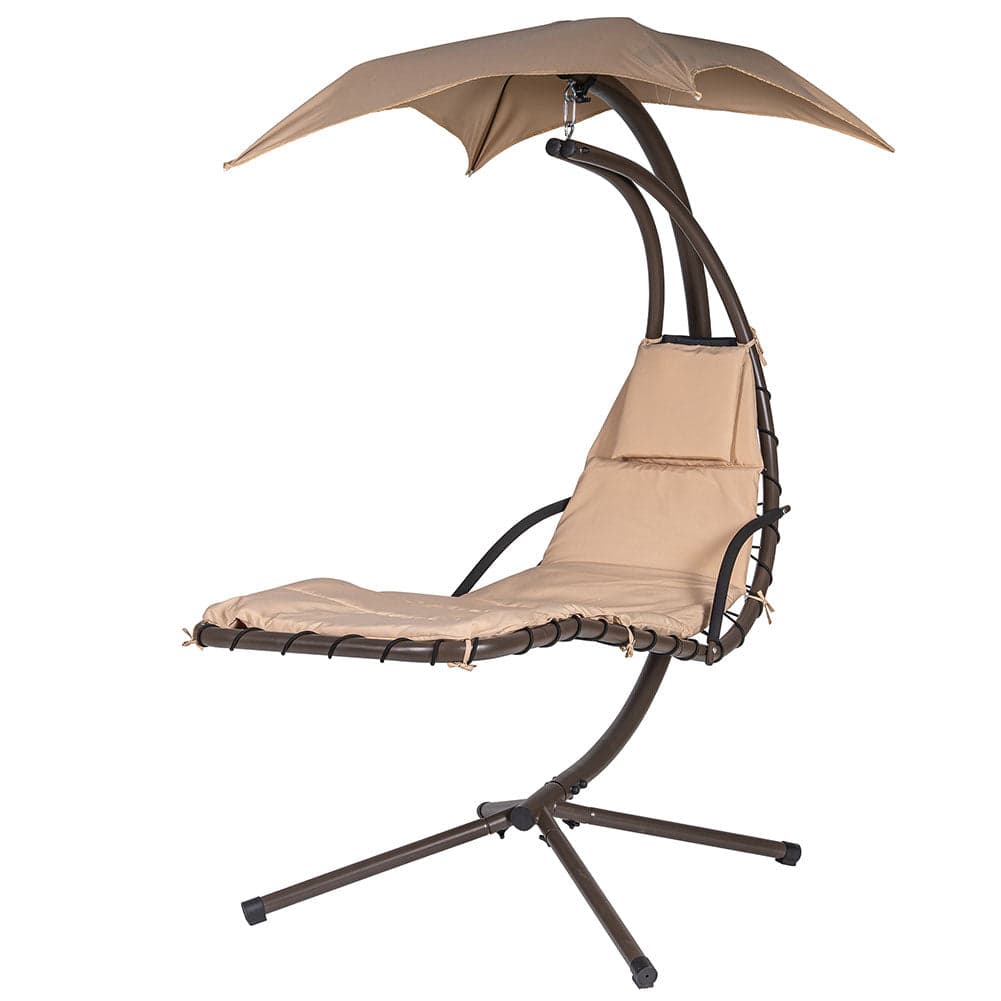 Dondolo Lettino Sospeso da Giardino con Parasole e Cuscino Morbido Amaca Beige in Sedie sospese Danyx - Casoria, commercioVirtuoso.it