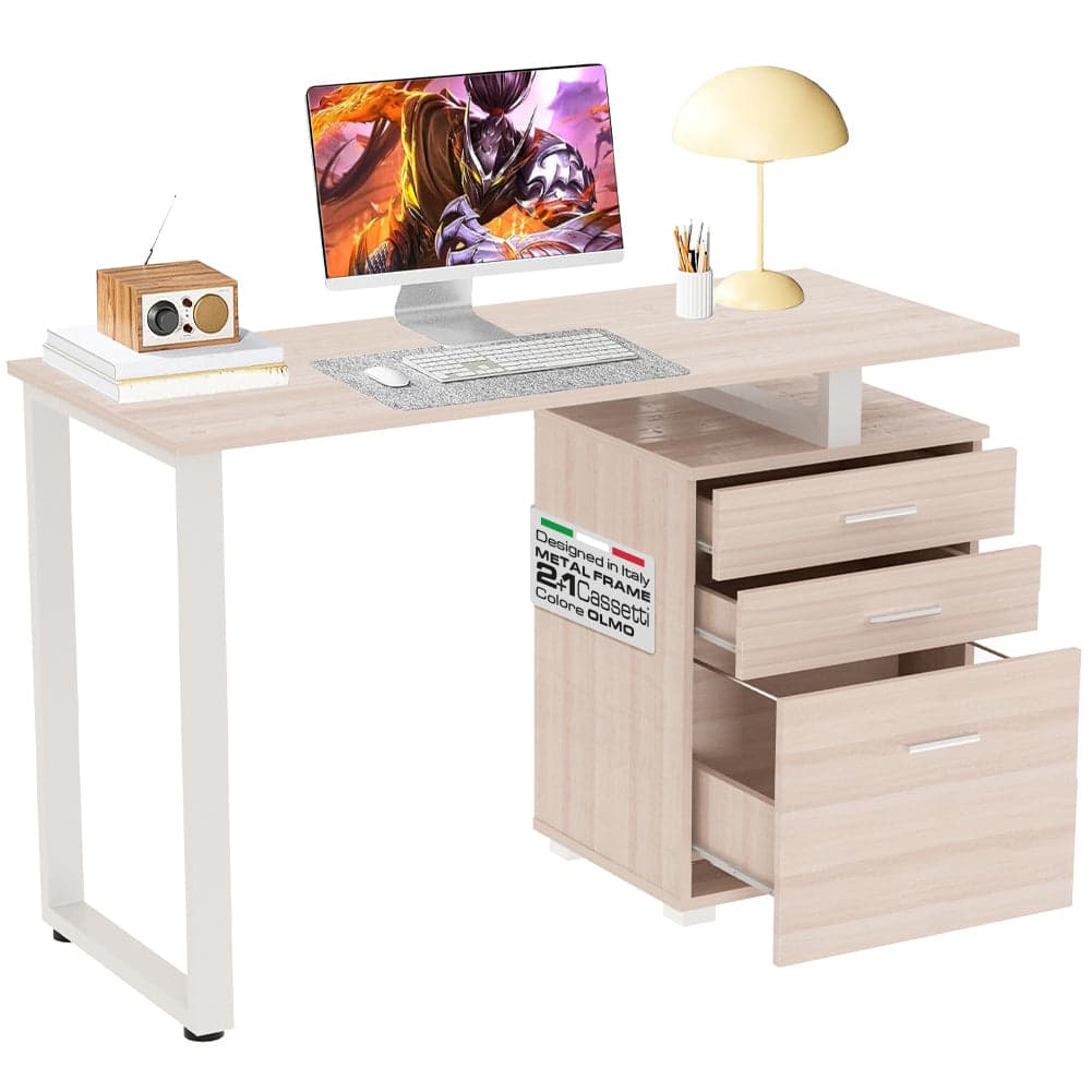 Scrivania in Legno con Cassettiera integrata Porta Pc Computer 120x50cm Olmo in Scrivanie Danyx - Casoria, commercioVirtuoso.it