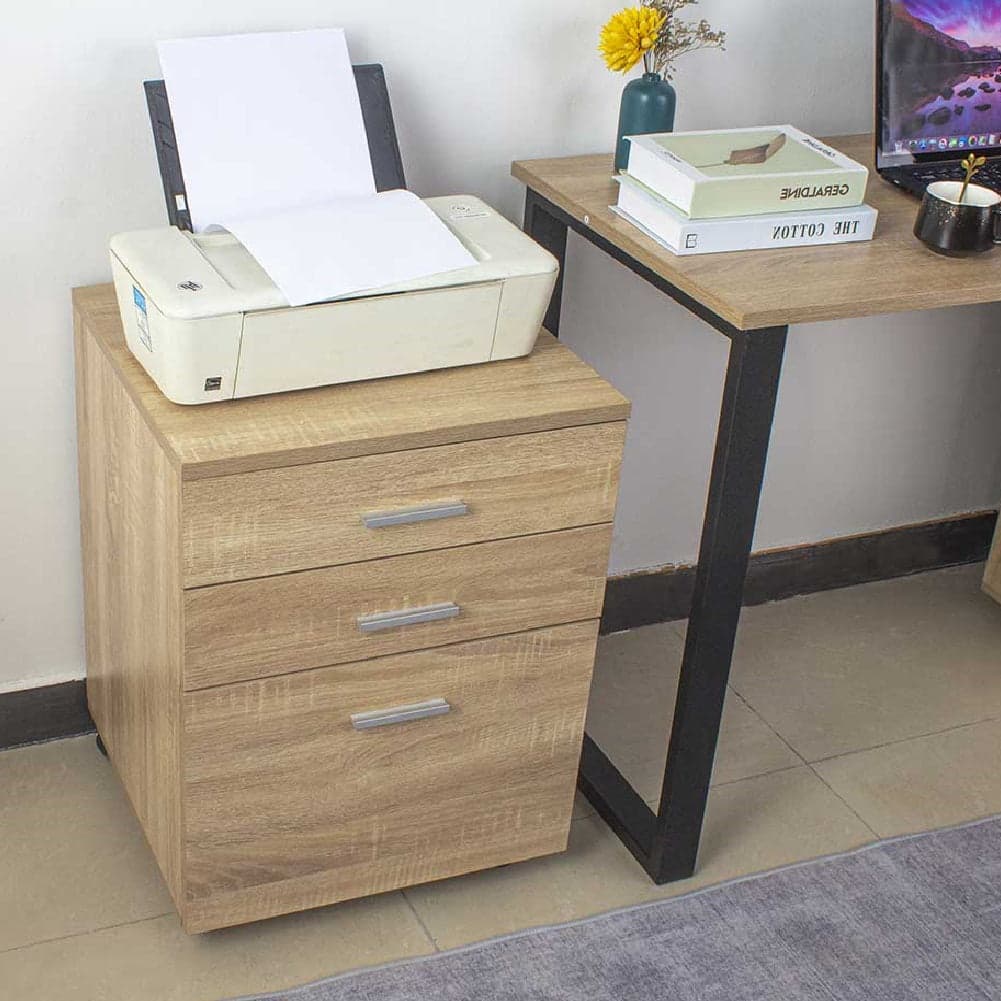 Cassettiera da Ufficio Scrivania in Legno MDF 3 Cassetti 46x45 H64cm Quercia