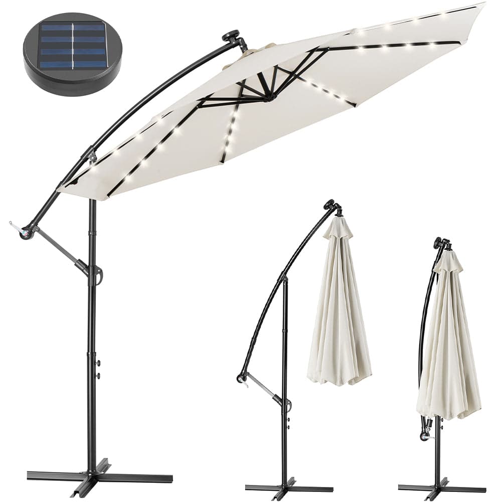 Ombrellone da Giardino 3mt Palo Decentrato 8stecche Carrucola Luci Led Beige in Ombrelloni Danyx - Casoria, commercioVirtuoso.it
