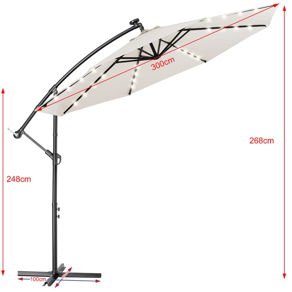 Ombrellone da Giardino 3mt Palo Decentrato 8stecche Carrucola Luci Led Beige in Ombrelloni Danyx - Casoria, commercioVirtuoso.it