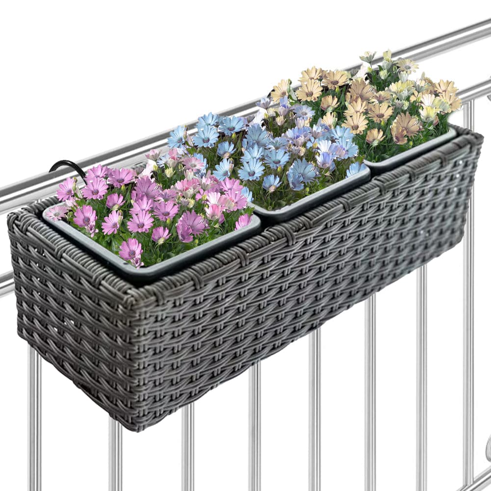 Fioriera Vaso da Terrazzo Ringhiera Giardino Esterno Balcone in Rattan 3 Scomparti in Balconiere Danyx - Casoria, commercioVirtuoso.it