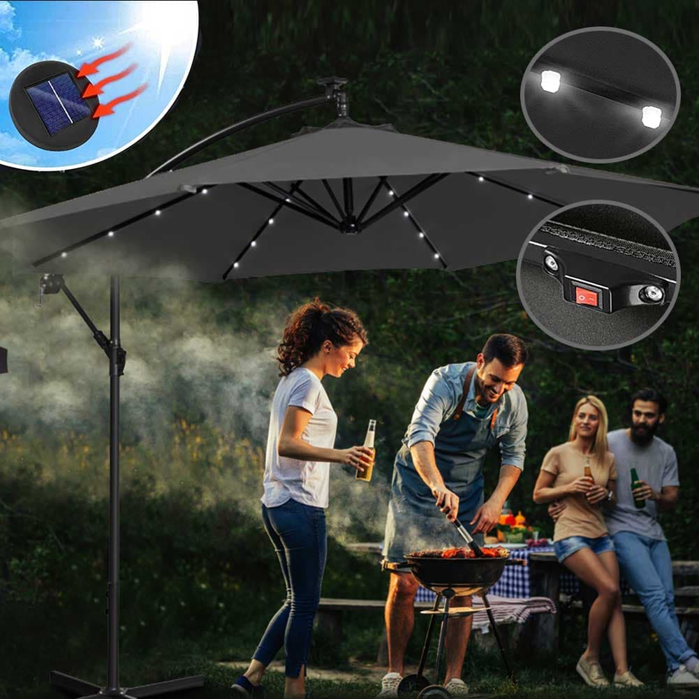 Ombrellone da Giardino 3mt Palo Decentrato 8stecche Carrucola Luci Led Grigio in Ombrelloni Danyx - Casoria, commercioVirtuoso.it