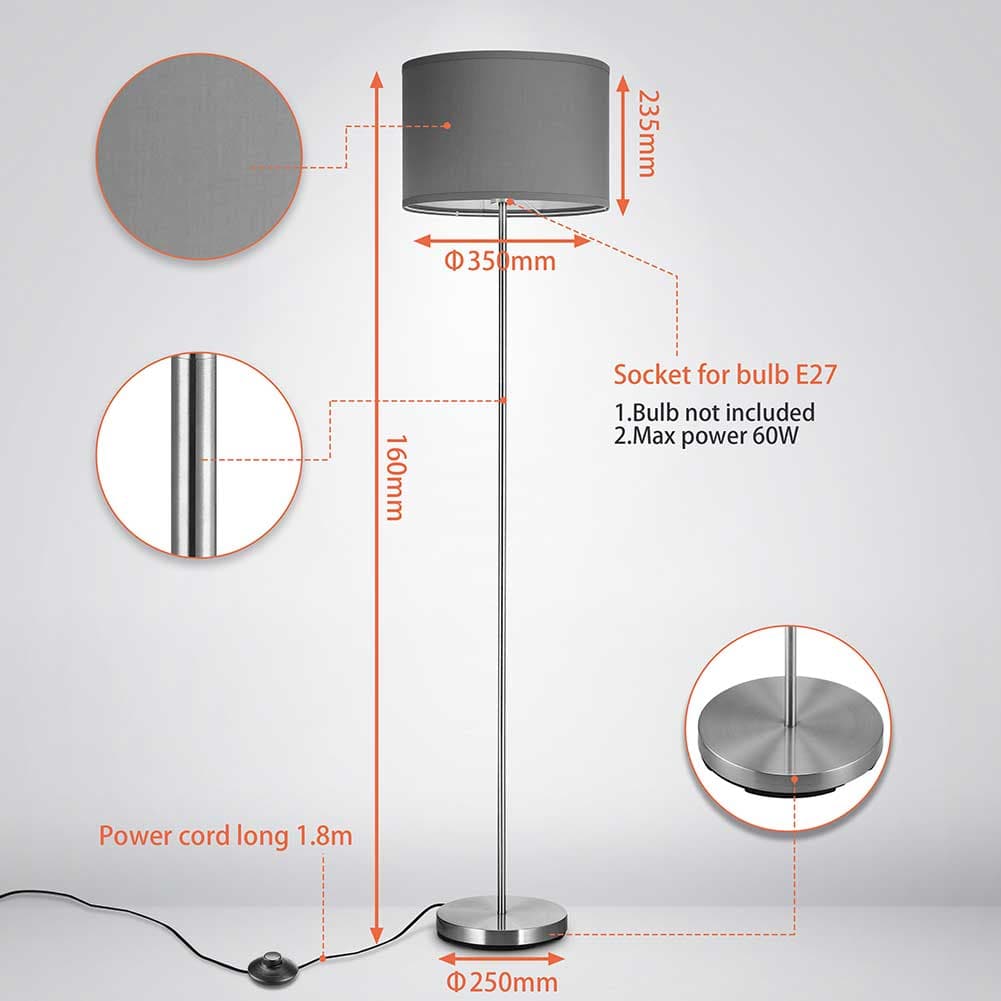 Lampada Piantana da Terra Moderna 160cm Paralume in Tessuto E27 60W Silver Grigio in Lampade da terra Danyx - Casoria, commercioVirtuoso.it